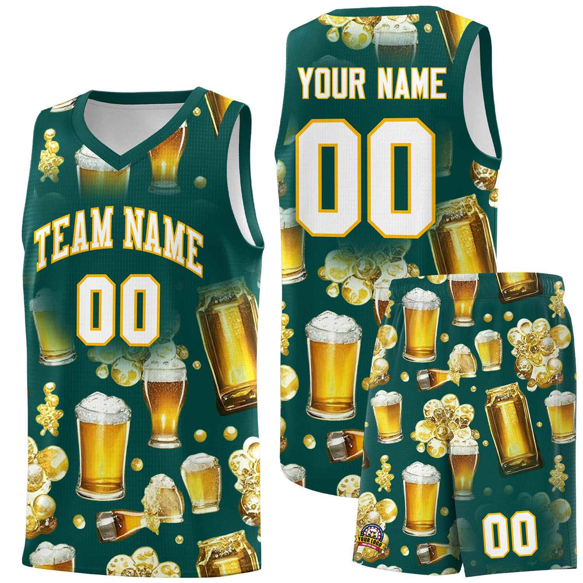 Custom Midnight Green National Beer Day Personalized Beer Bubble Basketball Jersey | Perfect for parties | Dye-sublimation printing | KXKSHOP