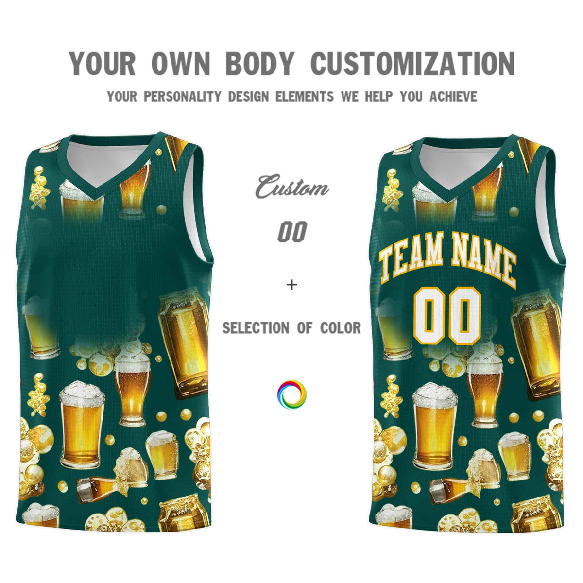Custom Midnight Green National Beer Day Personalized Beer Bubble Basketball Jersey | Perfect for parties | Dye-sublimation printing | KXKSHOP