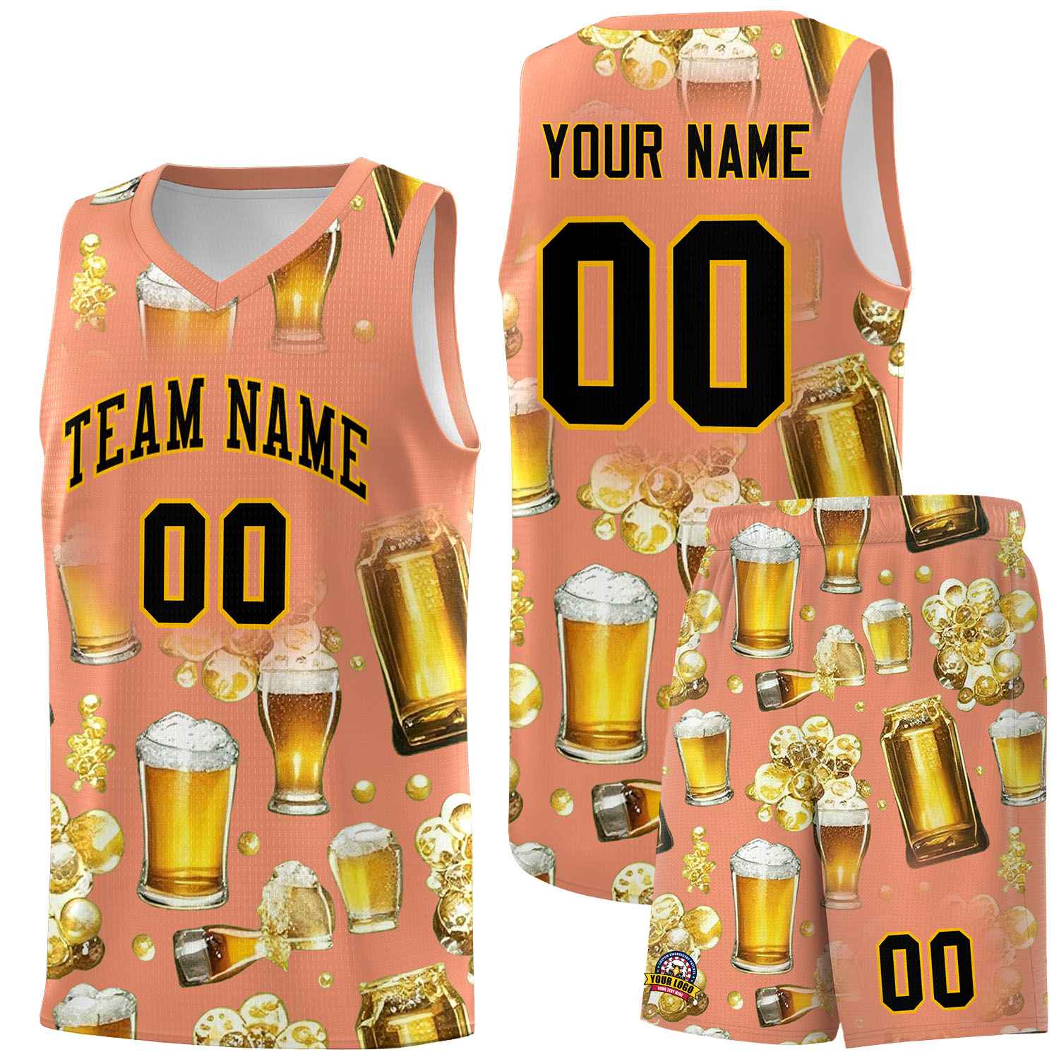 Custom Light Orange National Beer Day Personalized Beer Bubble Basketball Jersey | Perfect for parties | Dye-sublimation printing | KXKSHOP