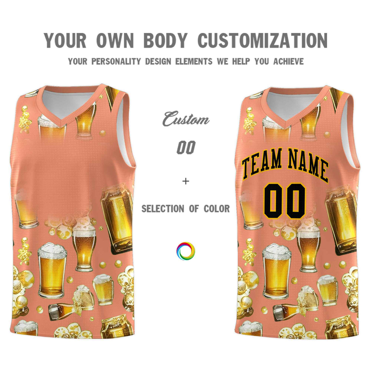 Custom Light Orange National Beer Day Personalized Beer Bubble Basketball Jersey | Perfect for parties | Dye-sublimation printing | KXKSHOP