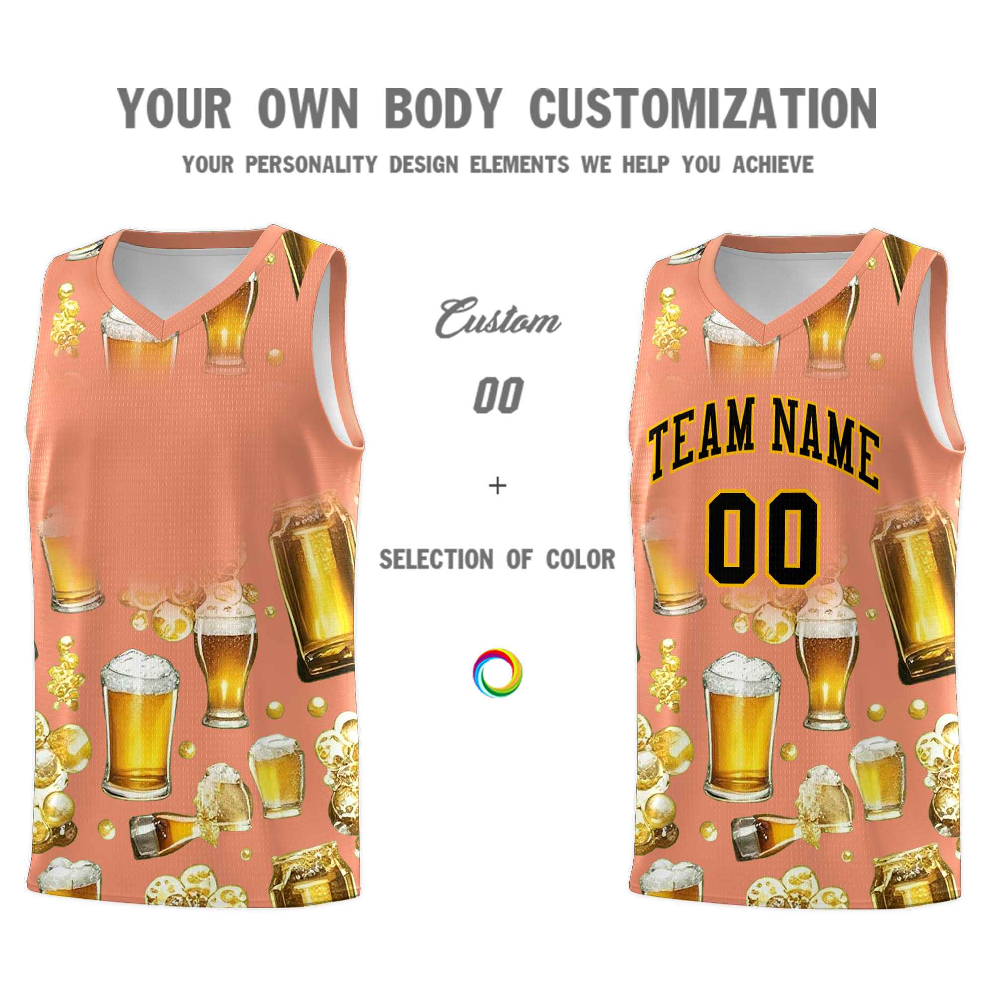 Custom Light Orange National Beer Day Personalized Beer Bubble Basketball Jersey | Perfect for parties | Dye-sublimation printing | KXKSHOP