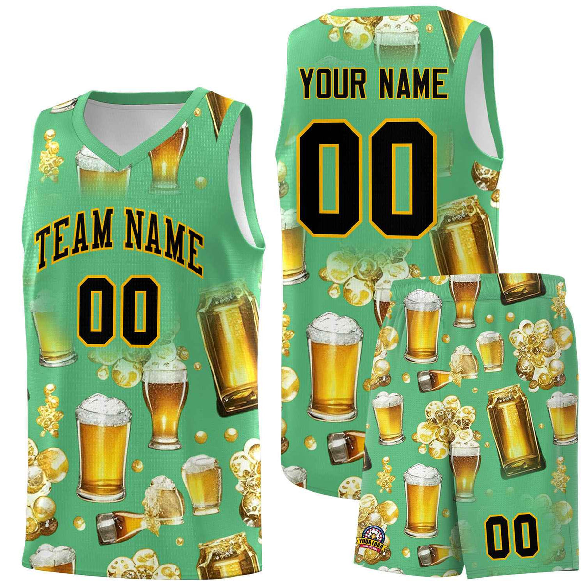 Custom Neon Green National Beer Day Personalized Beer Bubble Basketball Jersey | Perfect for parties | Dye-sublimation printing | KXKSHOP