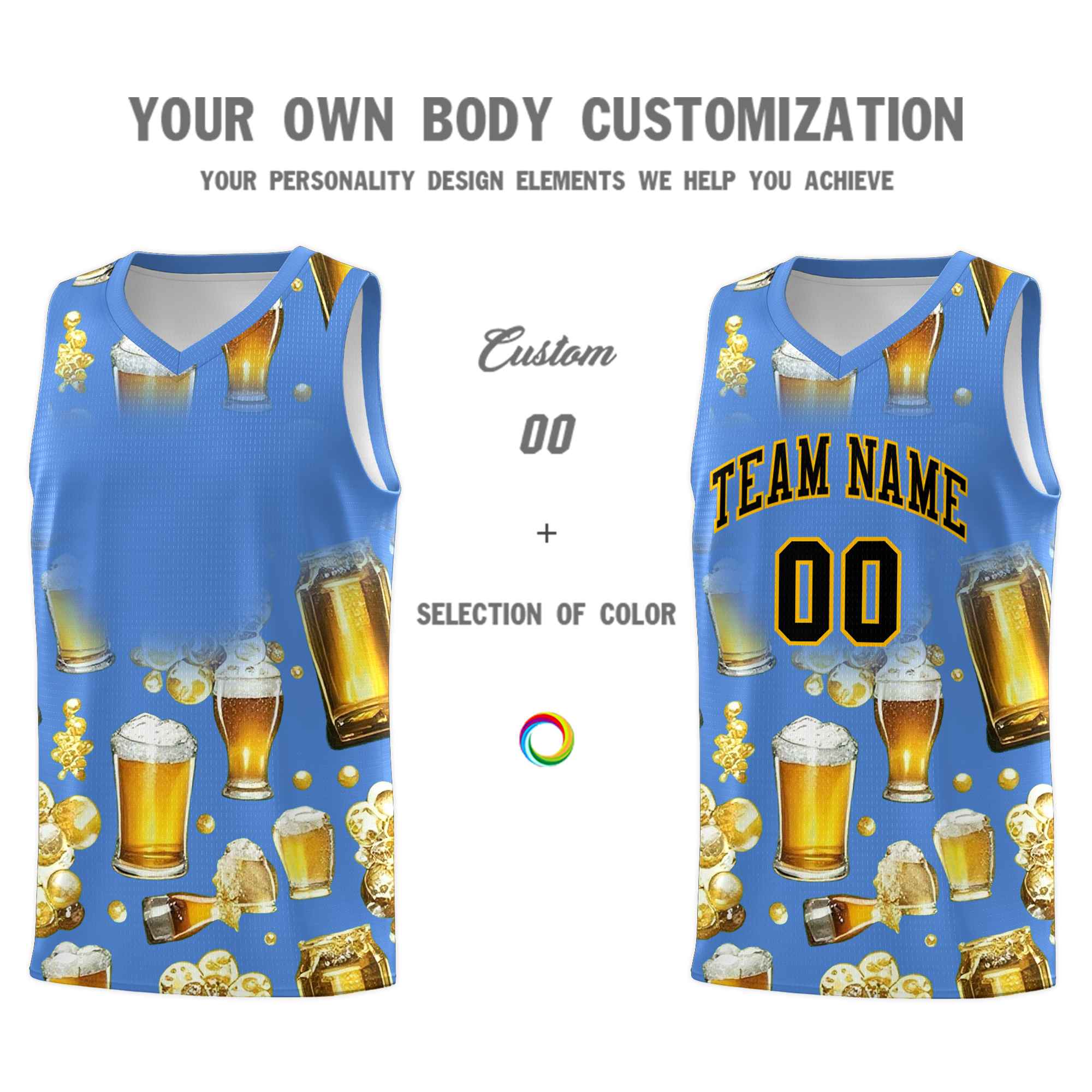 Custom Powder Blue National Beer Day Personalized Beer Bubble Basketball Jersey | Perfect for parties | Dye-sublimation printing | KXKSHOP