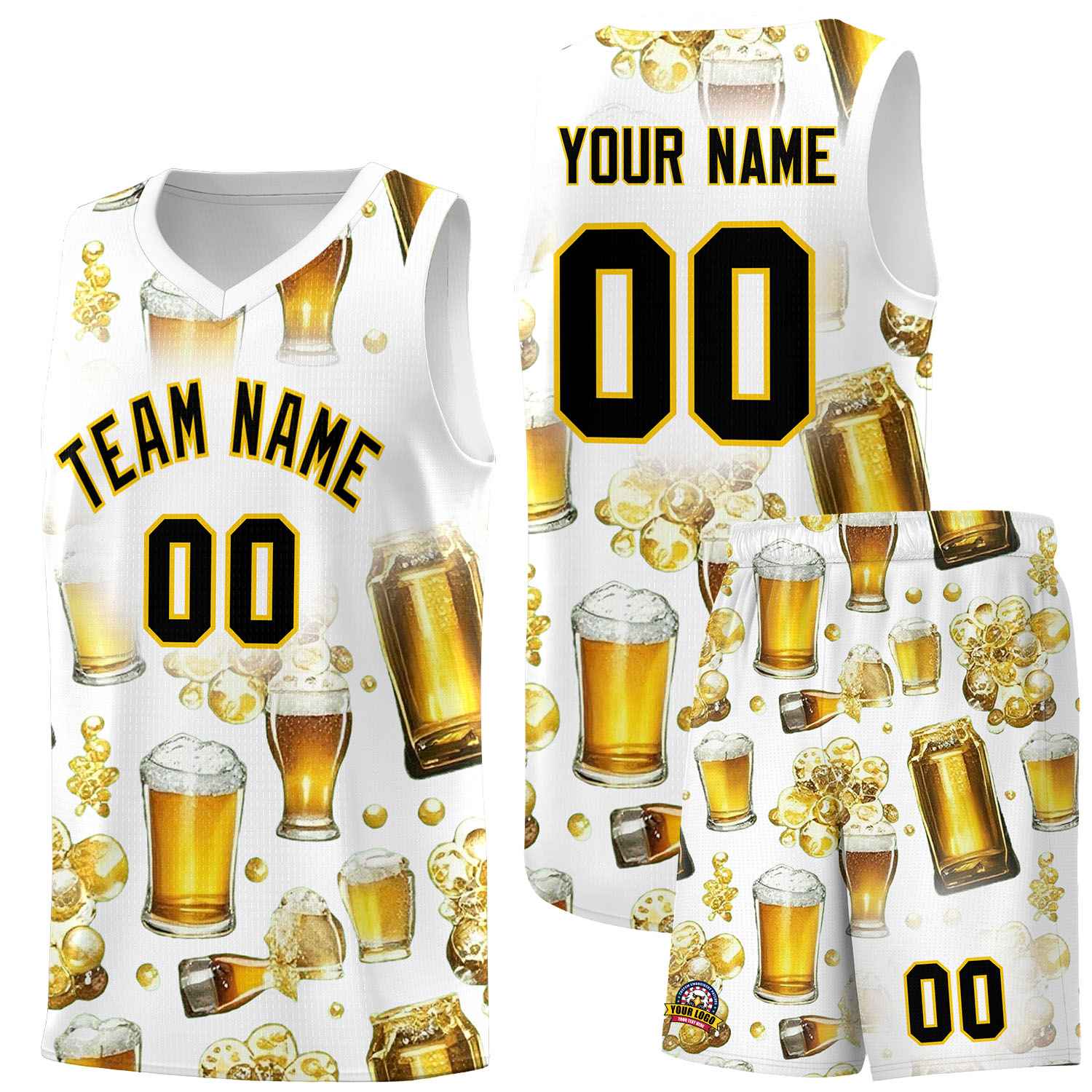 Custom White National Beer Day Personalized Beer Bubble Basketball Jersey | Perfect for parties | Dye-sublimation printing | KXKSHOP