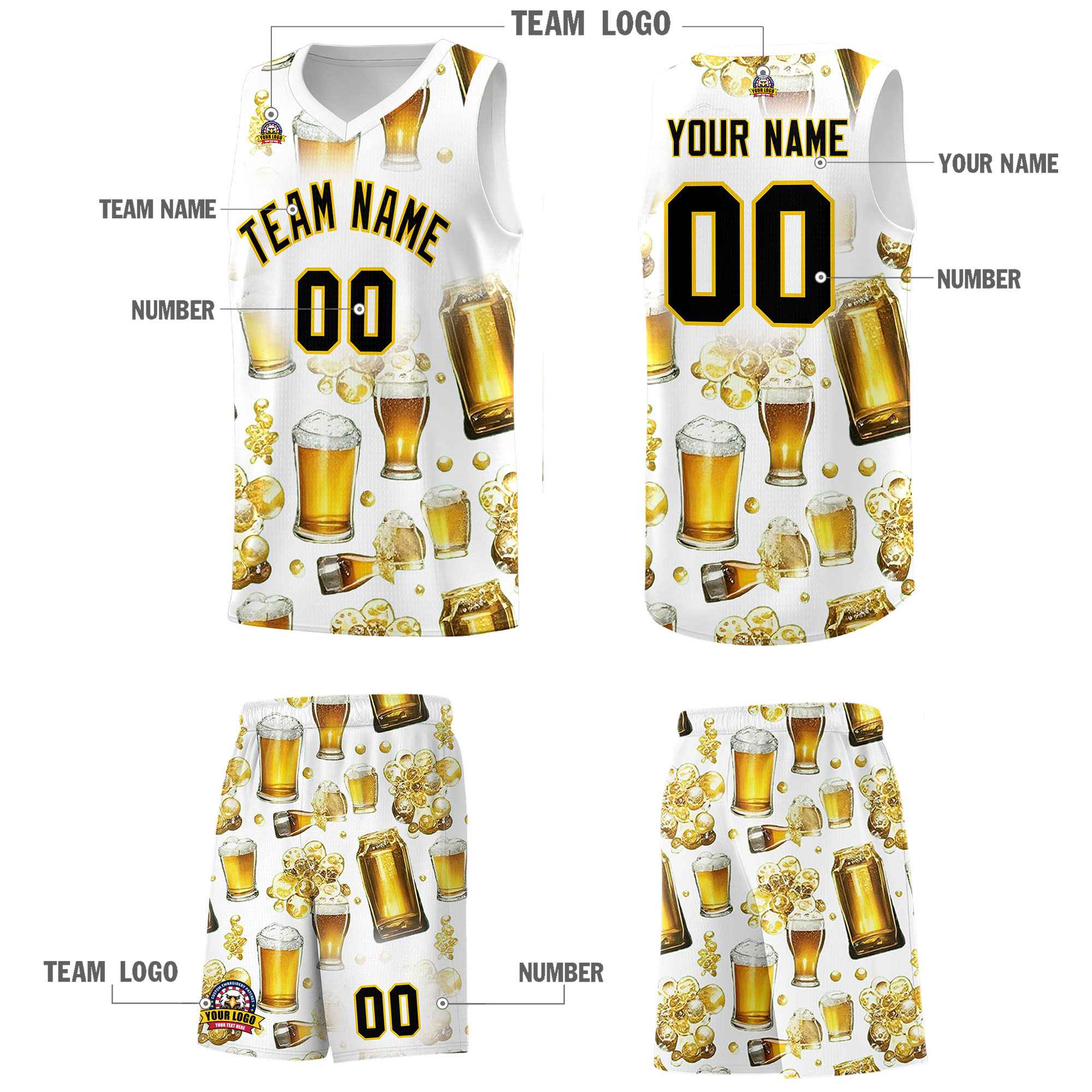Custom White National Beer Day Personalized Beer Bubble Basketball Jersey | Perfect for parties | Dye-sublimation printing | KXKSHOP