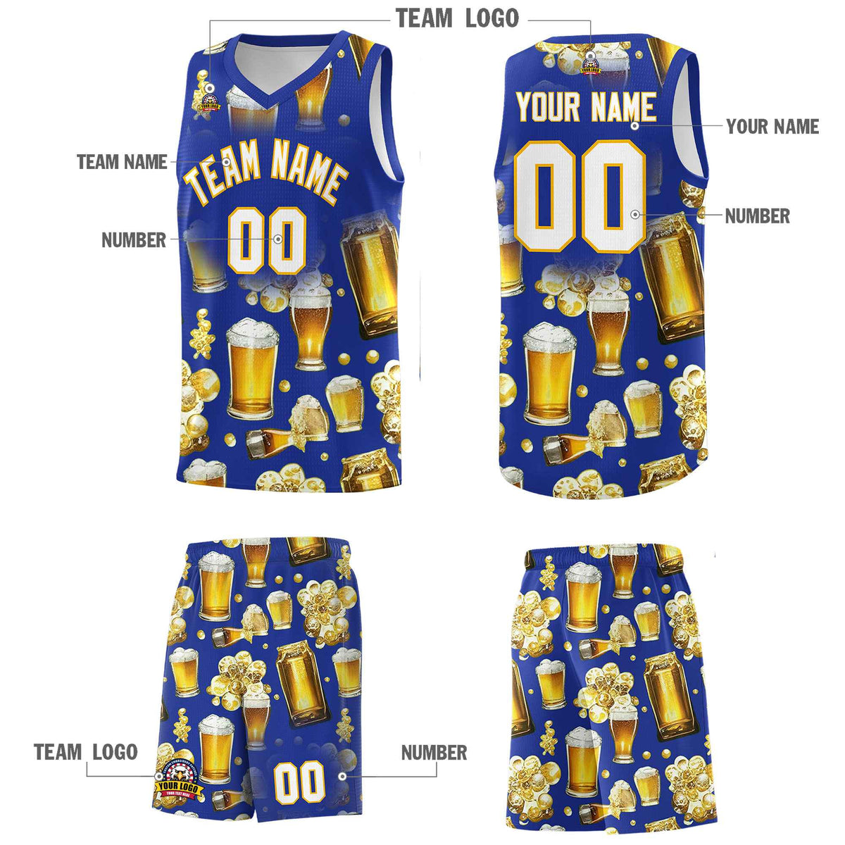 Custom Royal Blue National Beer Day Personalized Beer Bubble Basketball Jersey | Perfect for parties | Dye-sublimation printing | KXKSHOP
