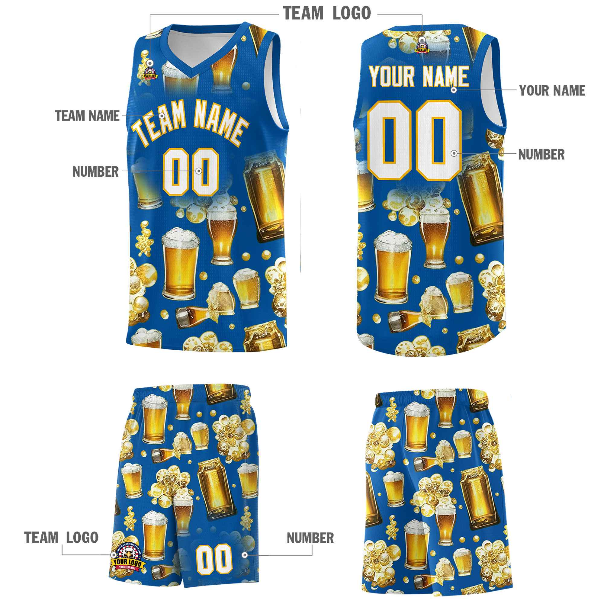 Custom Royal National Beer Day Personalized Beer Bubble Basketball Jersey | Perfect for parties | Dye-sublimation printing | KXKSHOP