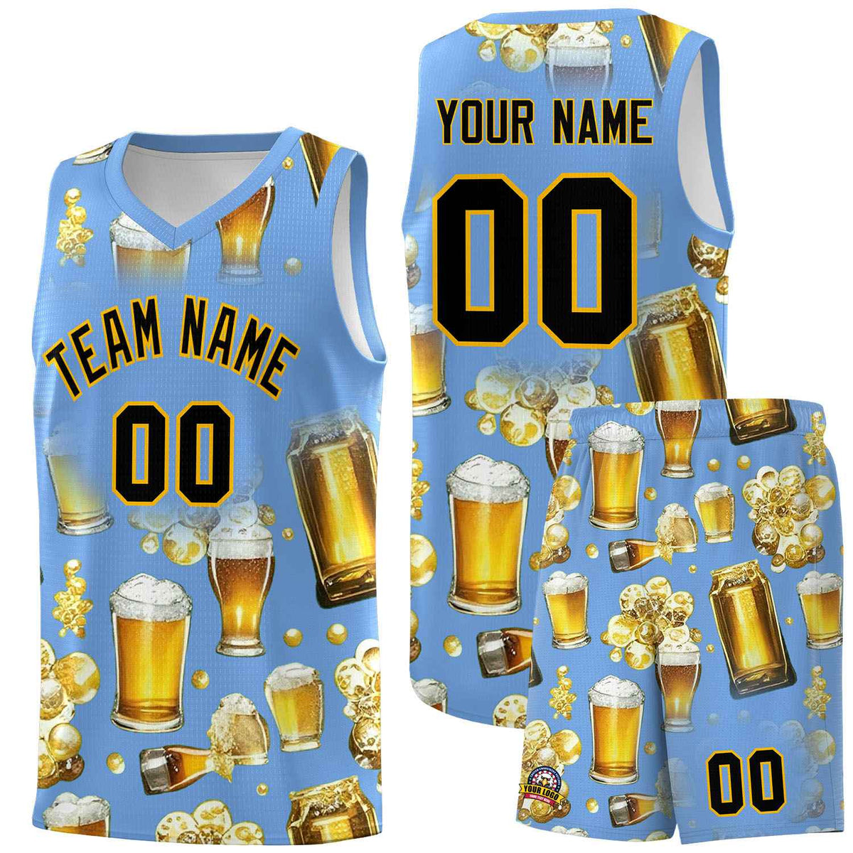 Custom Light Blue National Beer Day Personalized Beer Bubble Basketball Jersey | Perfect for parties | Dye-sublimation printing | KXKSHOP