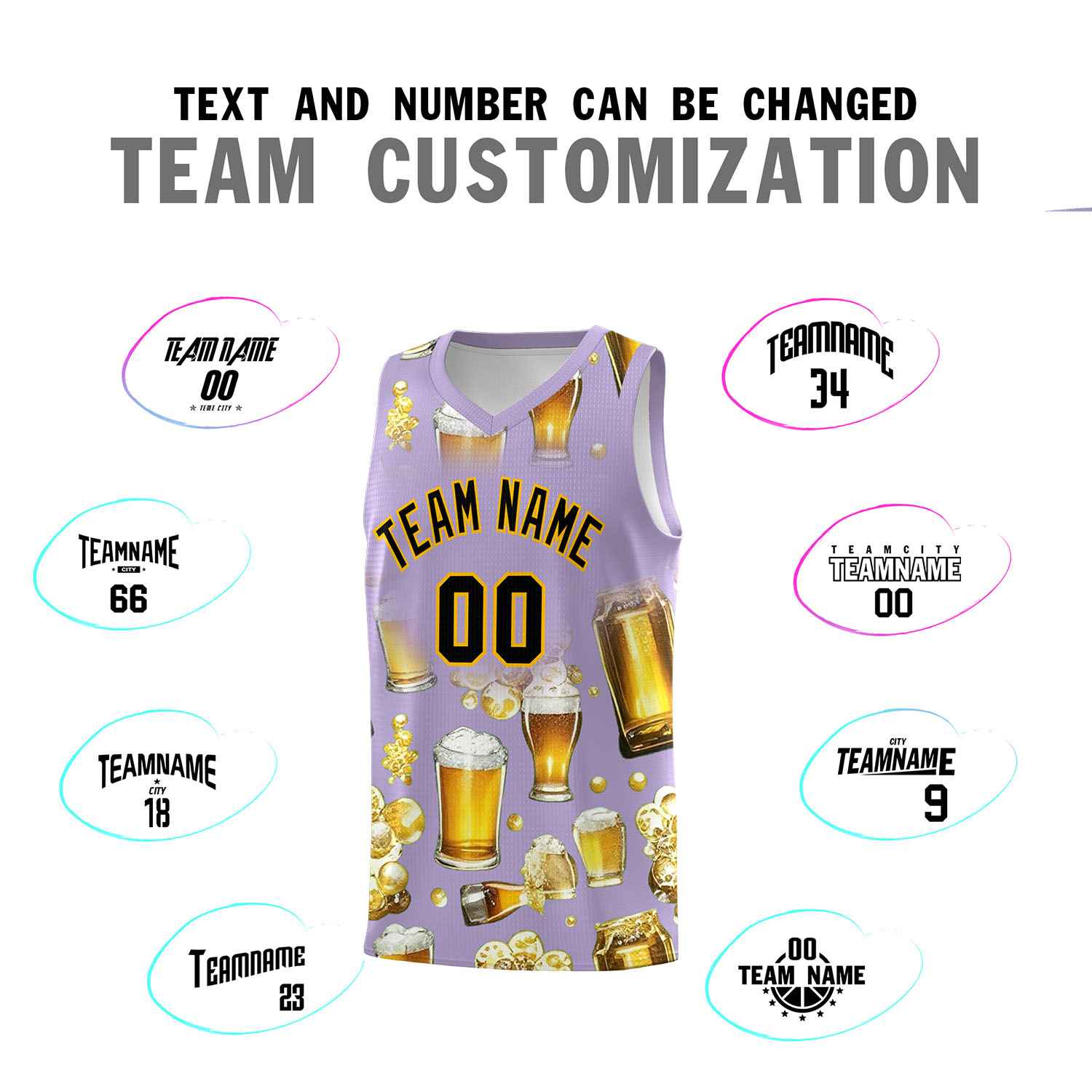 Custom Light Purple National Beer Day Personalized Beer Bubble Basketball Jersey | Perfect for parties | Dye-sublimation printing | KXKSHOP