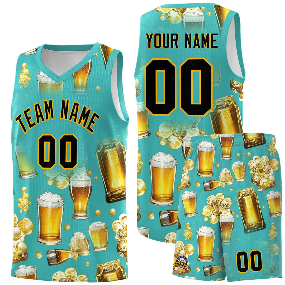 Custom Teal National Beer Day Personalized Beer Bubble Basketball Jersey | Perfect for parties | Dye-sublimation printing | KXKSHOP