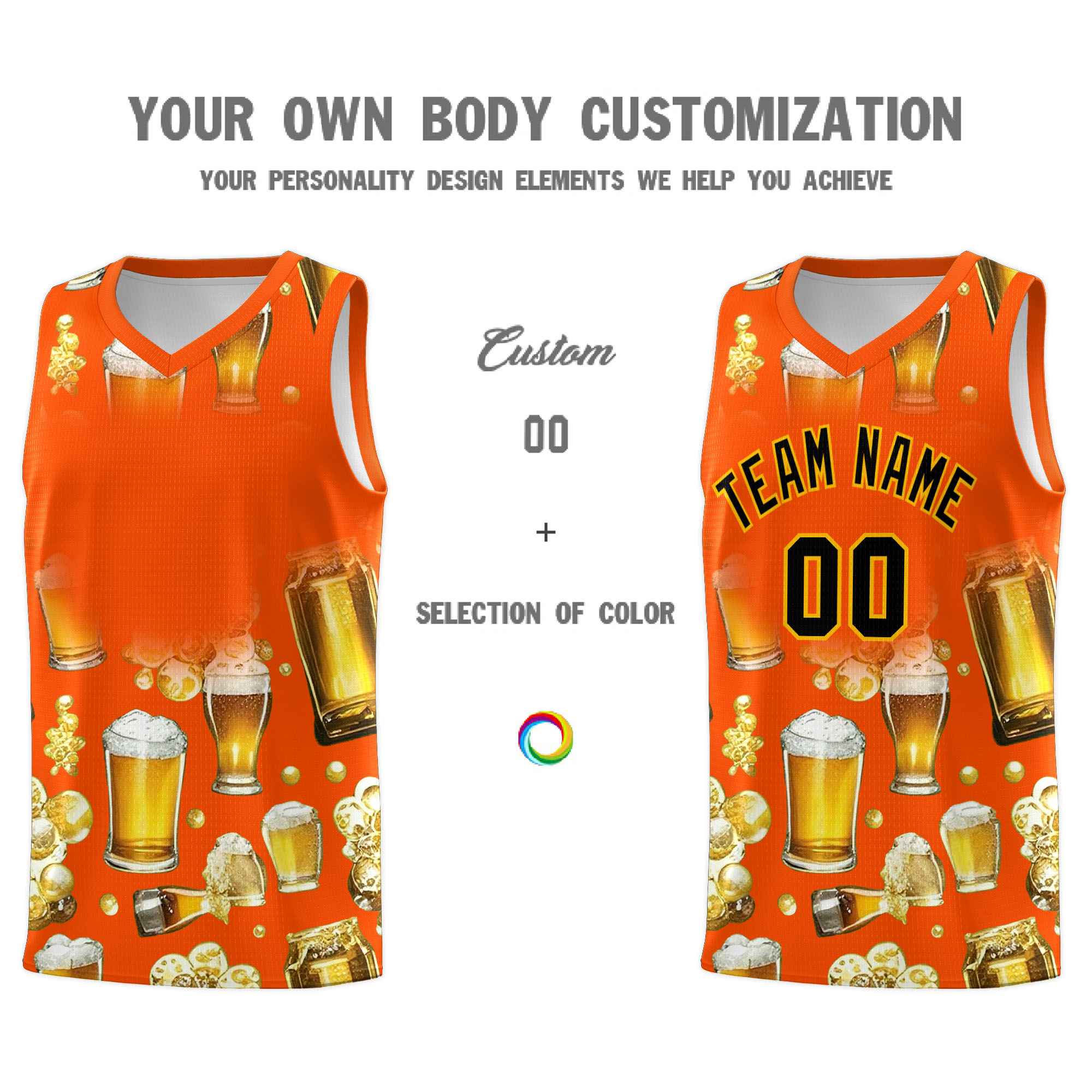 Custom Orange National Beer Day Personalized Beer Bubble Basketball Jersey | Perfect for parties | Dye-sublimation printing | KXKSHOP
