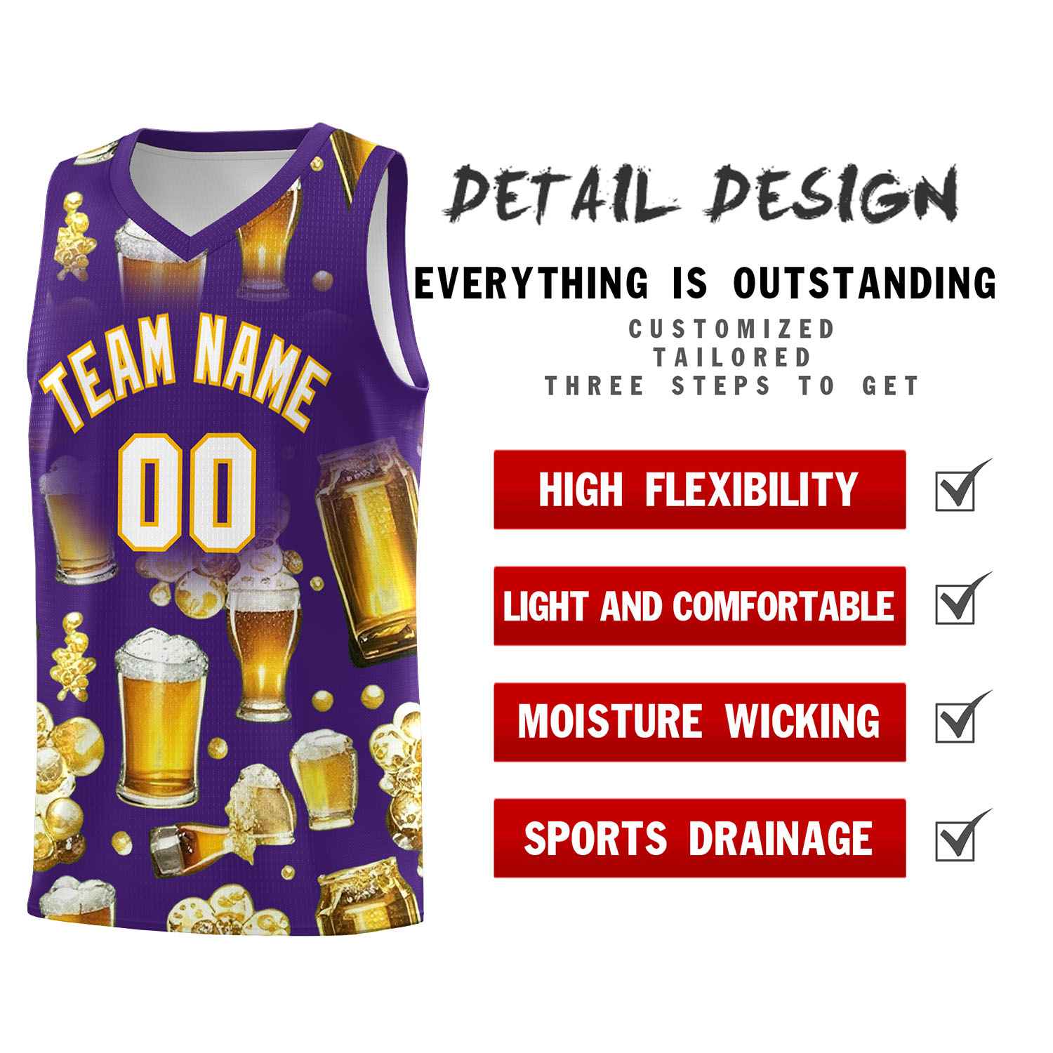 Custom Purple National Beer Day Personalized Beer Bubble Basketball Jersey | Perfect for parties | Dye-sublimation printing | KXKSHOP