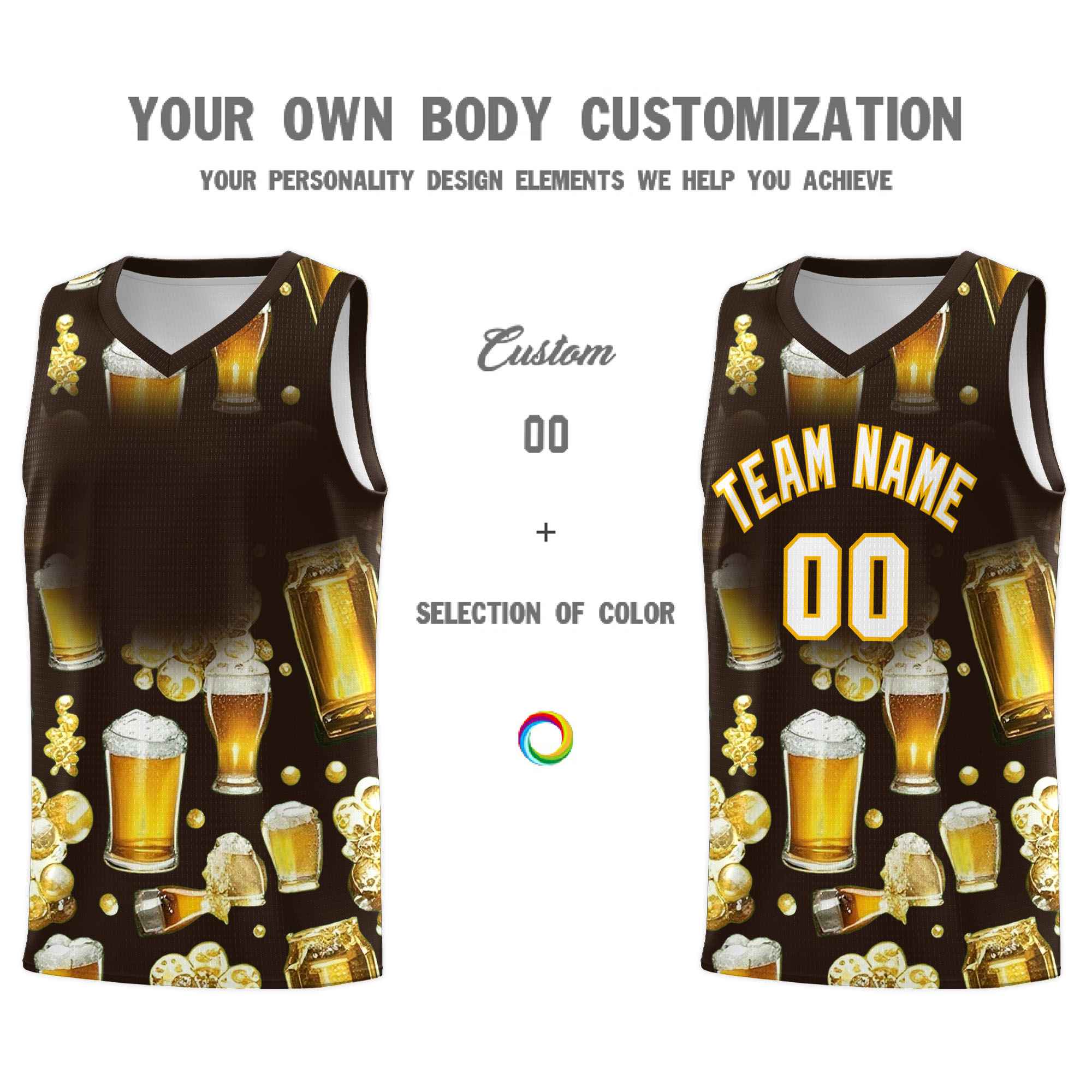 Custom Brown National Beer Day Personalized Beer Bubble Basketball Jersey | Perfect for parties | Dye-sublimation printing | KXKSHOP