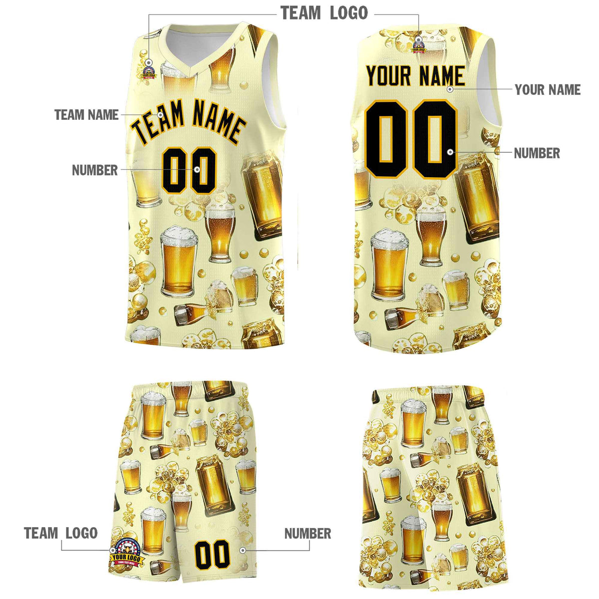 Custom Cream National Beer Day Personalized Beer Bubble Basketball Jersey | Perfect for parties | Dye-sublimation printing | KXKSHOP