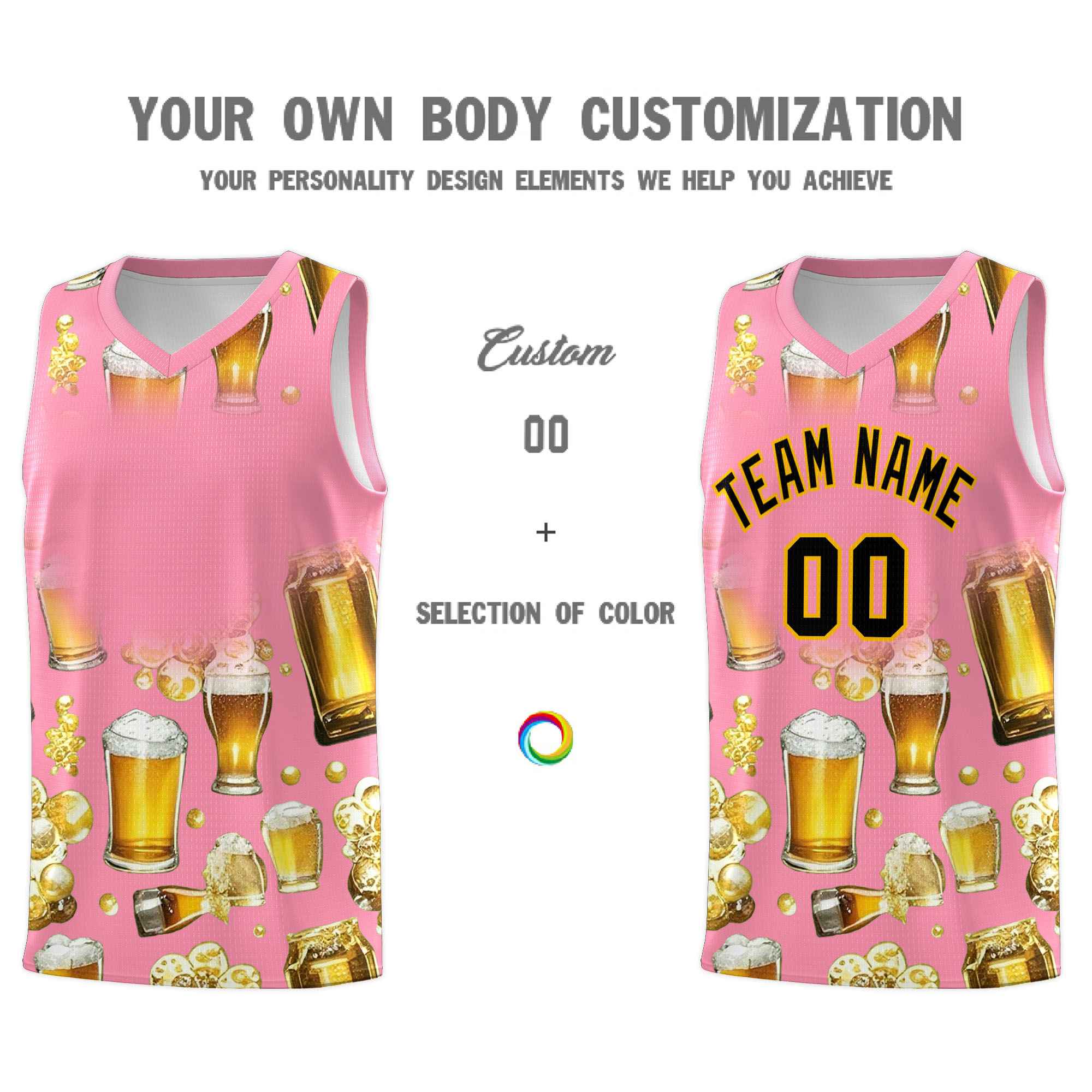 Custom Light Pink National Beer Day Personalized Beer Bubble Basketball Jersey | Perfect for parties | Dye-sublimation printing | KXKSHOP