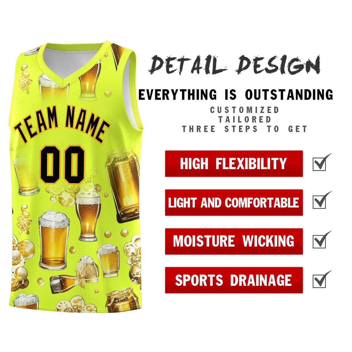 Custom Fluorescent Green National Beer Day Personalized Beer Bubble Basketball Jersey | Perfect for parties | Dye-sublimation printing | KXKSHOP