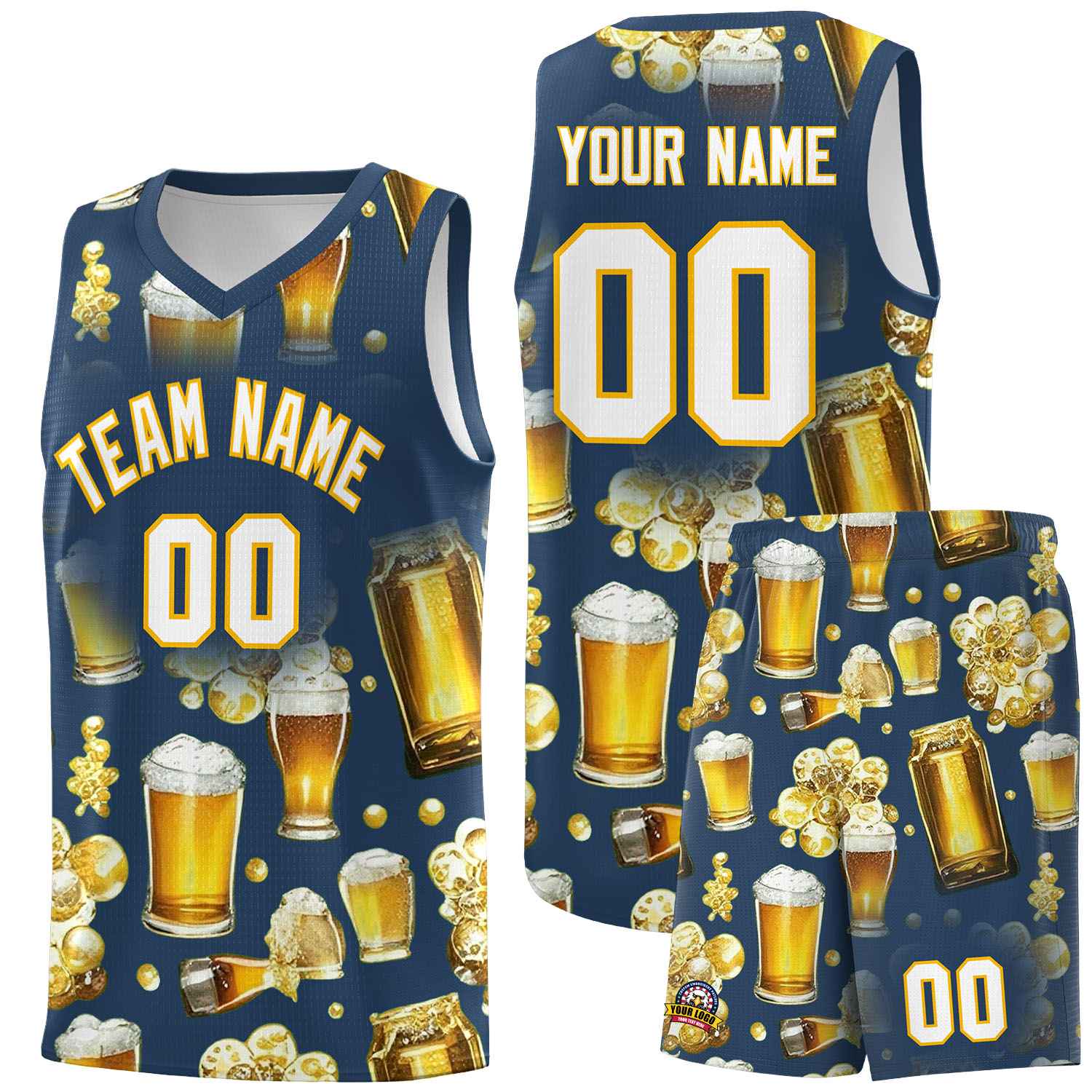 Custom Midnight Blue National Beer Day Personalized Beer Bubble Basketball Jersey | Perfect for parties | Dye-sublimation printing | KXKSHOP