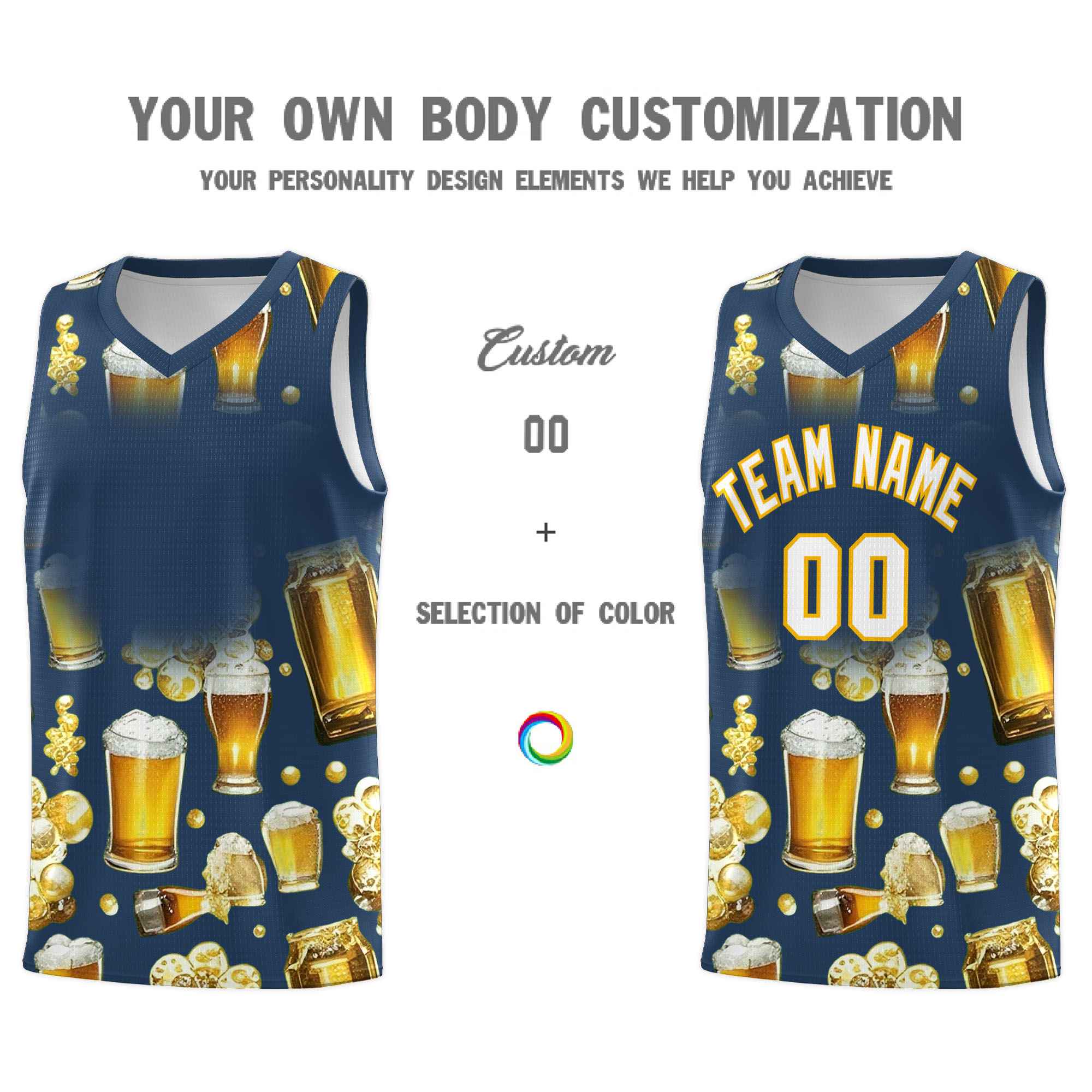 Custom Midnight Blue National Beer Day Personalized Beer Bubble Basketball Jersey | Perfect for parties | Dye-sublimation printing | KXKSHOP
