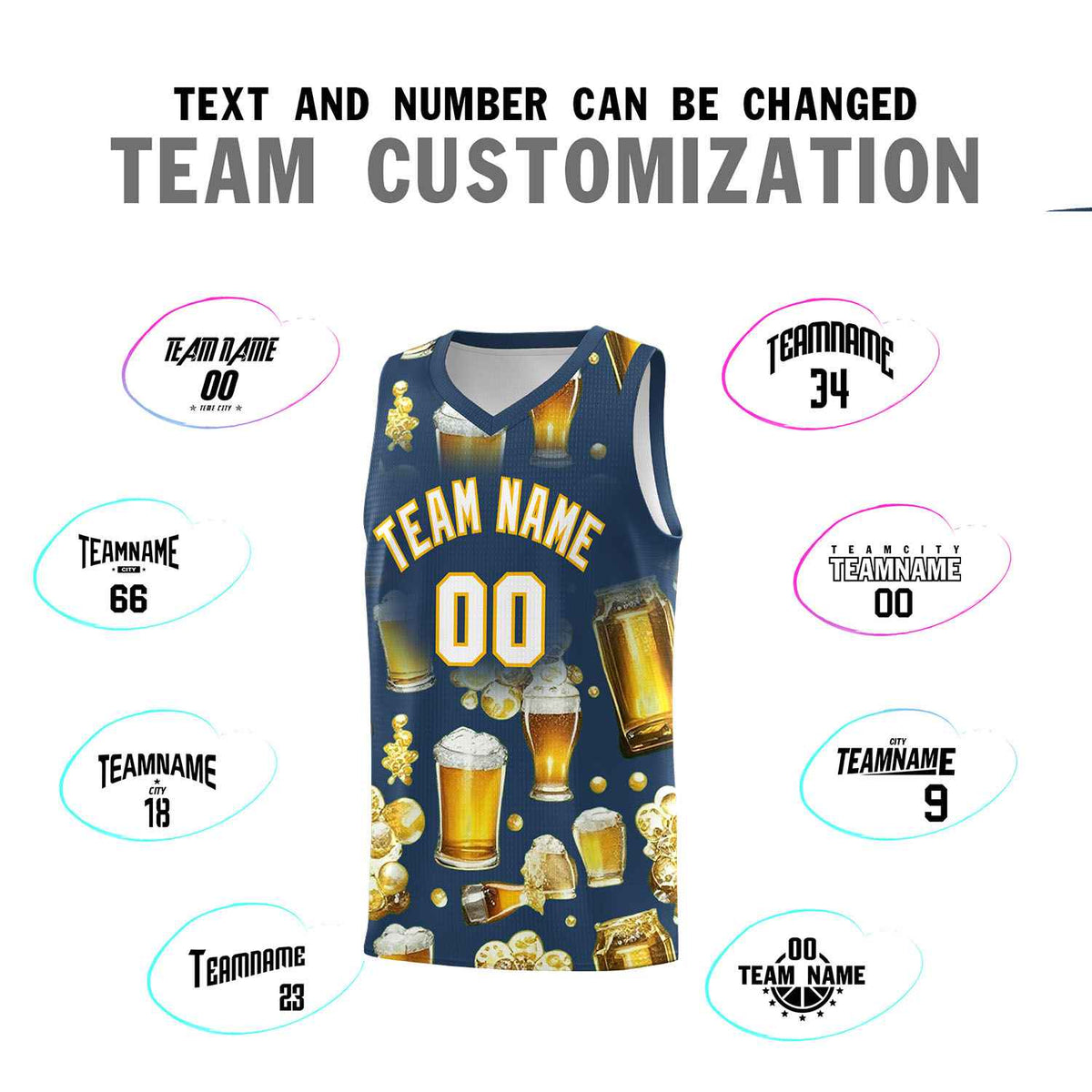 Custom Midnight Blue National Beer Day Personalized Beer Bubble Basketball Jersey | Perfect for parties | Dye-sublimation printing | KXKSHOP
