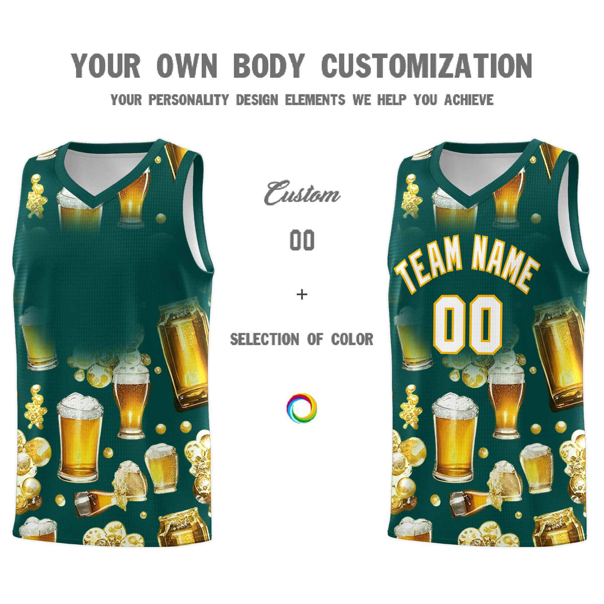 Custom Midnight Green National Beer Day Personalized Beer Bubble Basketball Jersey | Perfect for parties | Dye-sublimation printing | KXKSHOP