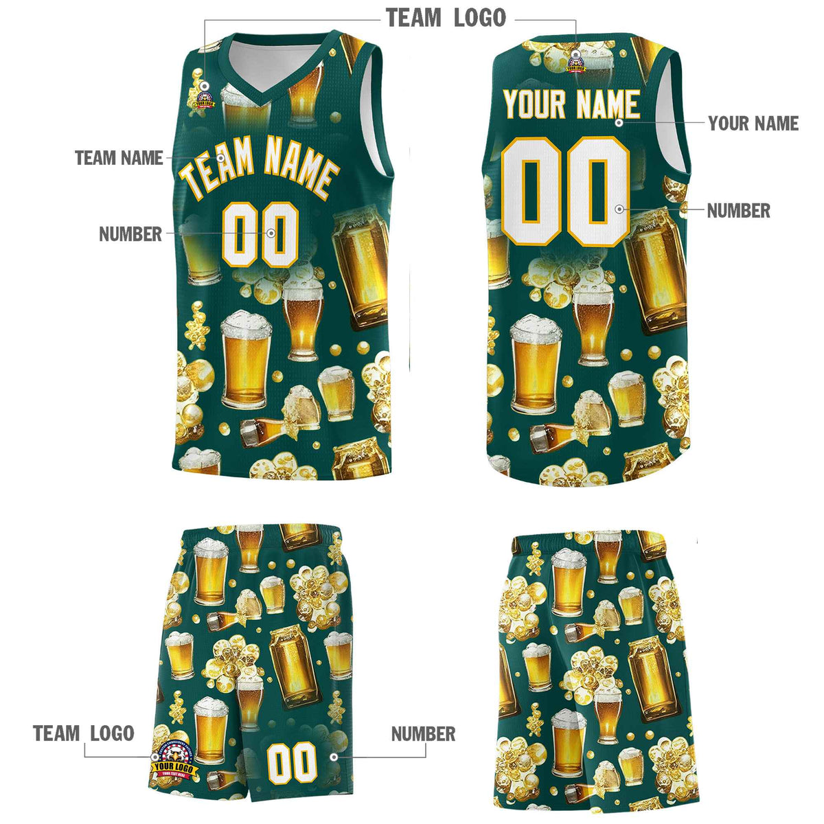 Custom Midnight Green National Beer Day Personalized Beer Bubble Basketball Jersey | Perfect for parties | Dye-sublimation printing | KXKSHOP