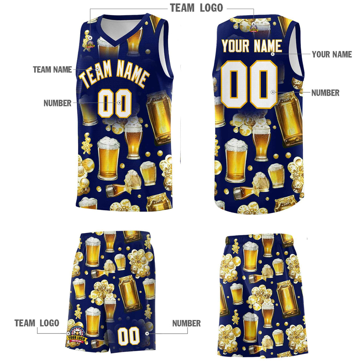 Custom Dark Blue National Beer Day Personalized Beer Bubble Basketball Jersey | Perfect for parties | Dye-sublimation printing | KXKSHOP
