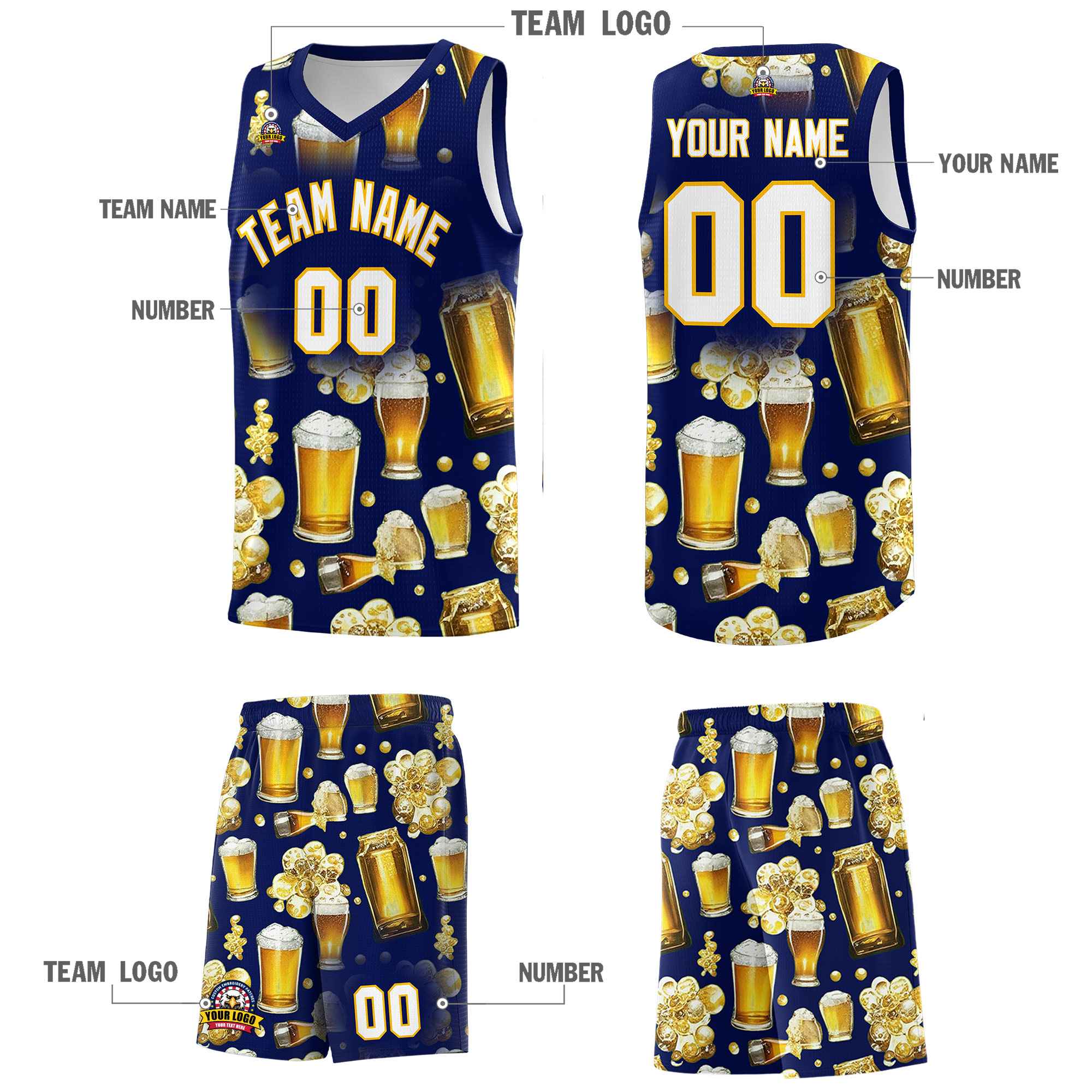 Custom Dark Blue National Beer Day Personalized Beer Bubble Basketball Jersey | Perfect for parties | Dye-sublimation printing | KXKSHOP