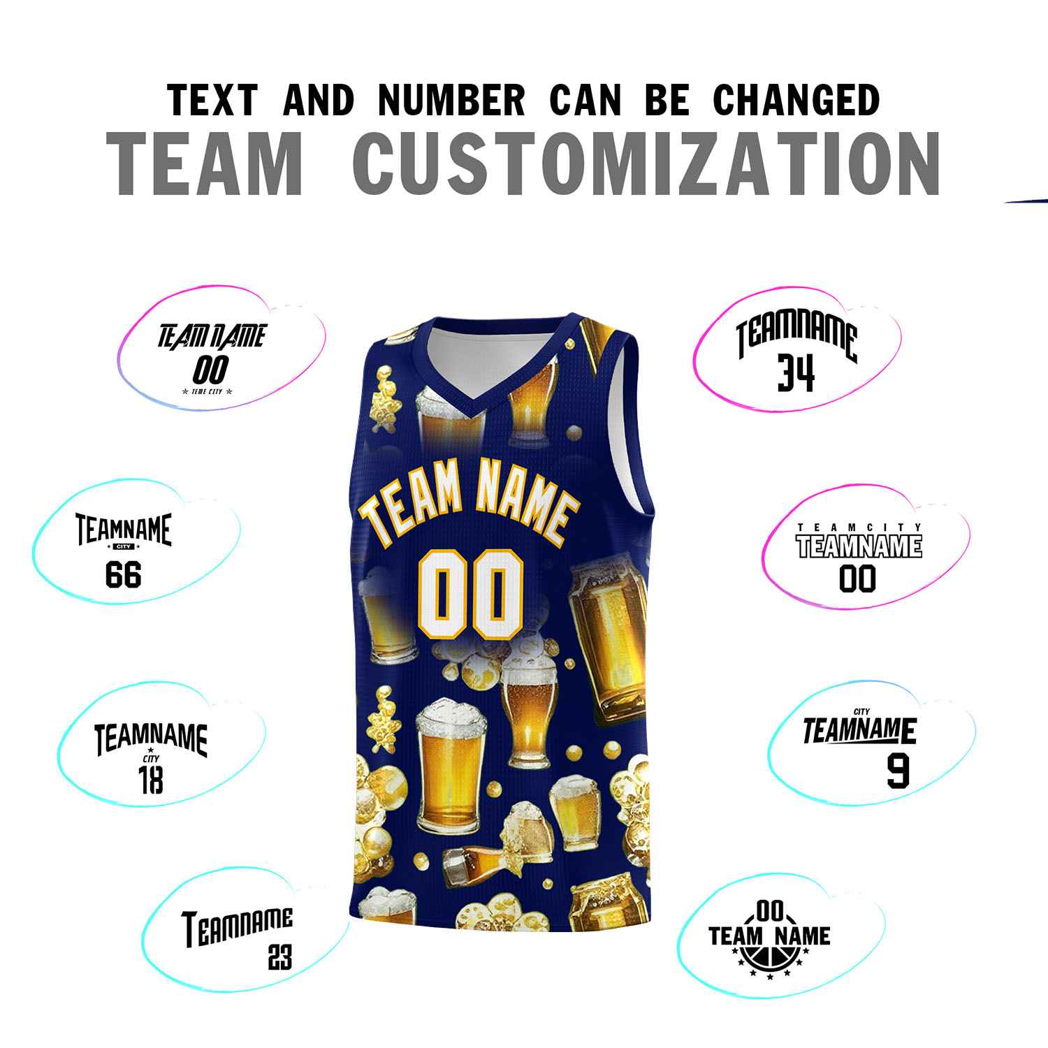 Custom Dark Blue National Beer Day Personalized Beer Bubble Basketball Jersey | Perfect for parties | Dye-sublimation printing | KXKSHOP