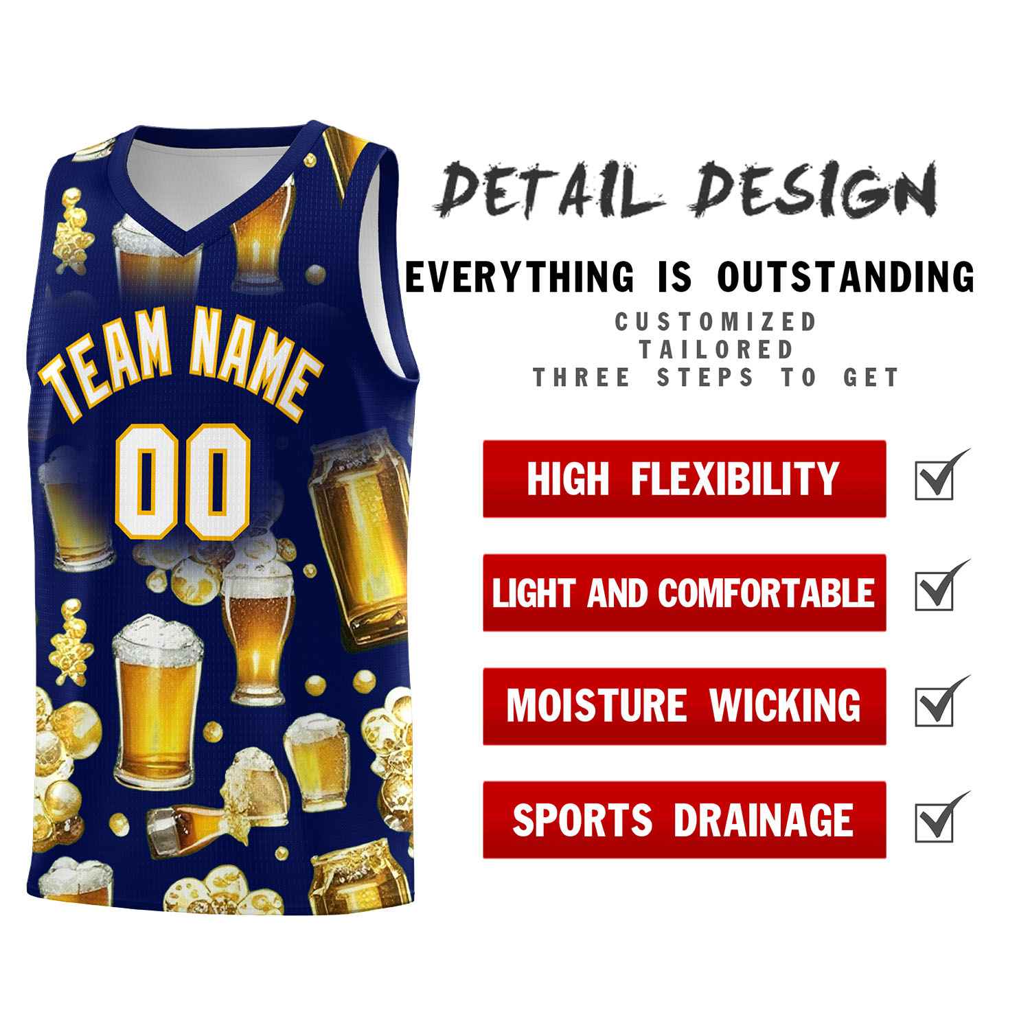 Custom Dark Blue National Beer Day Personalized Beer Bubble Basketball Jersey | Perfect for parties | Dye-sublimation printing | KXKSHOP