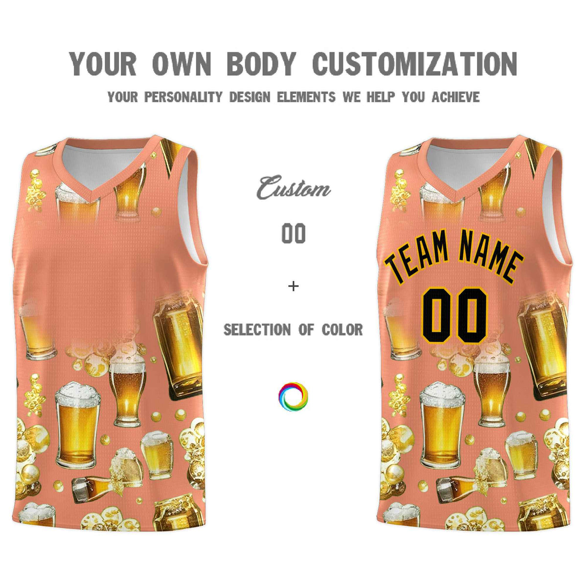 Custom Light Orange National Beer Day Personalized Beer Bubble Basketball Jersey | Perfect for parties | Dye-sublimation printing | KXKSHOP