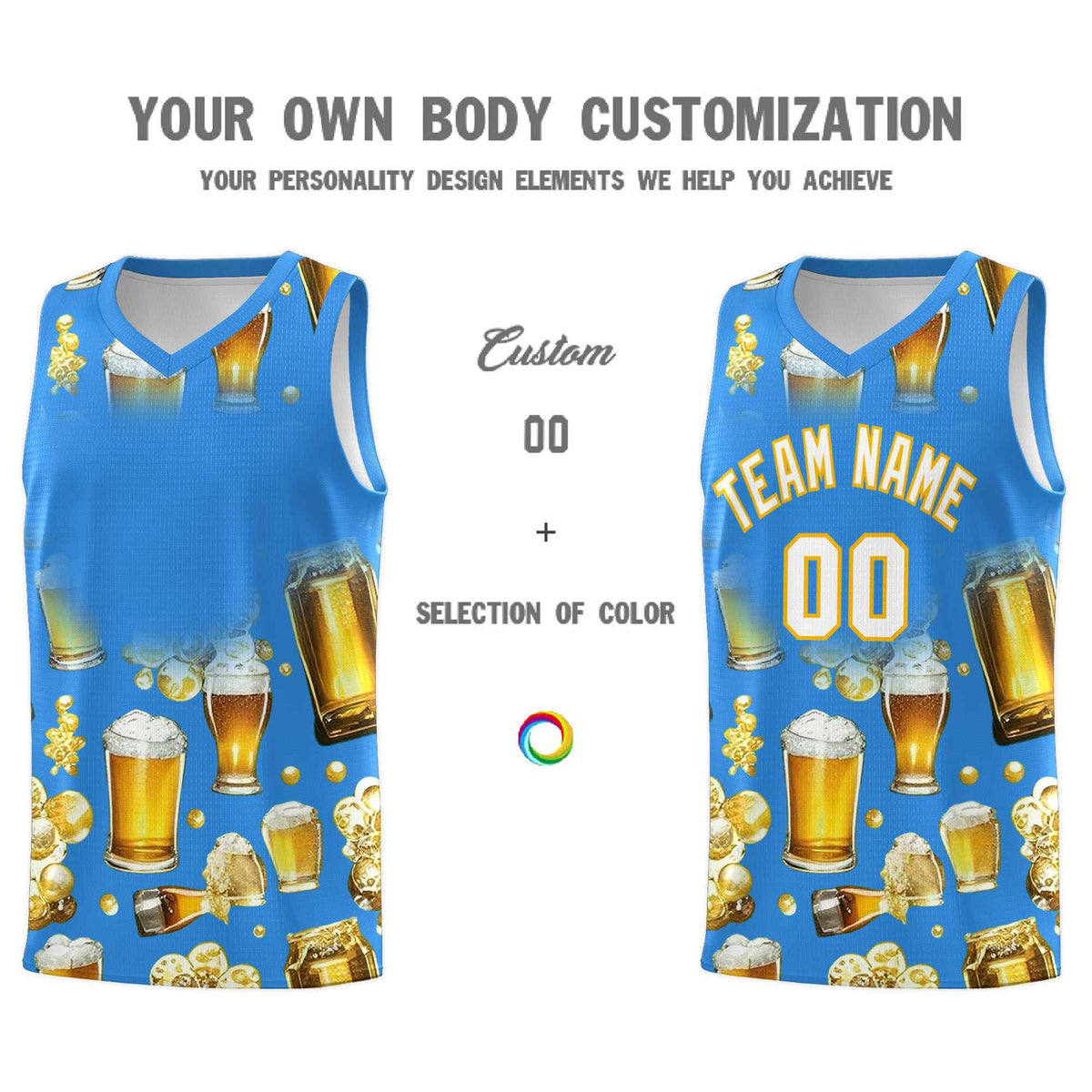 Custom Light Blue National Beer Day Personalized Beer Bubble Basketball Jersey | Perfect for parties | Dye-sublimation printing | KXKSHOP