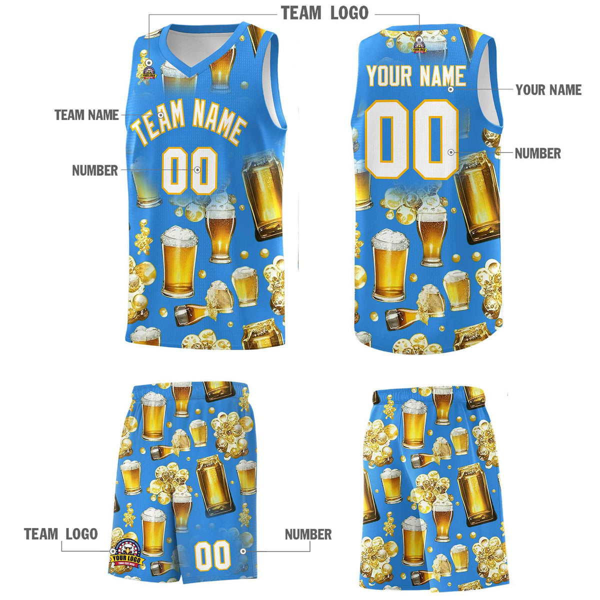 Custom Light Blue National Beer Day Personalized Beer Bubble Basketball Jersey | Perfect for parties | Dye-sublimation printing | KXKSHOP