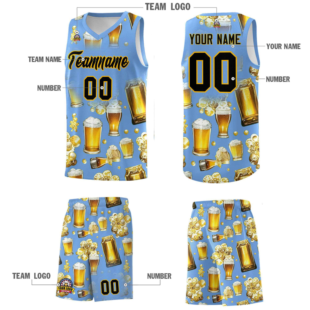 Custom Light Blue National Beer Day Personalized Beer Bubble Basketball Jersey | Perfect for parties | Dye-sublimation printing | KXKSHOP