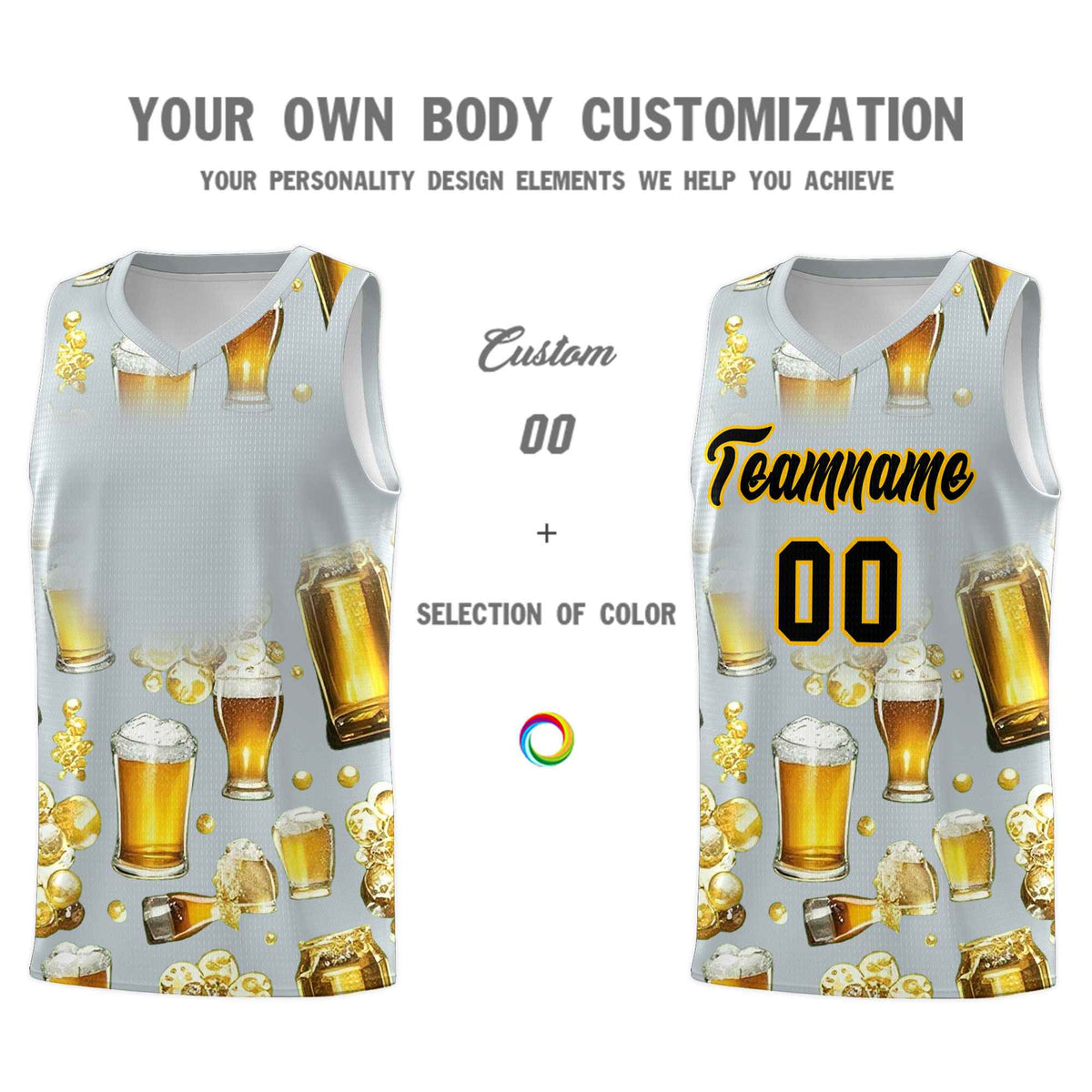 Custom Silver National Beer Day Personalized Beer Bubble Basketball Jersey | Perfect for parties | Dye-sublimation printing | KXKSHOP