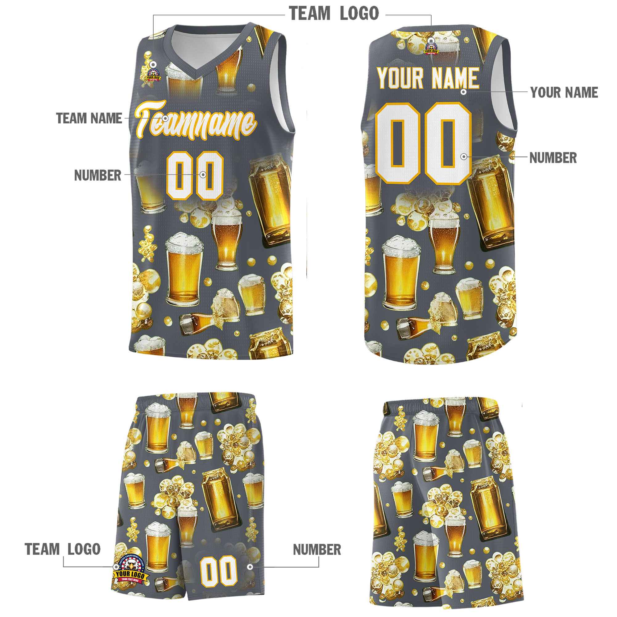 Custom Gray National Beer Day Personalized Beer Bubble Basketball Jersey | Perfect for parties | Dye-sublimation printing | KXKSHOP