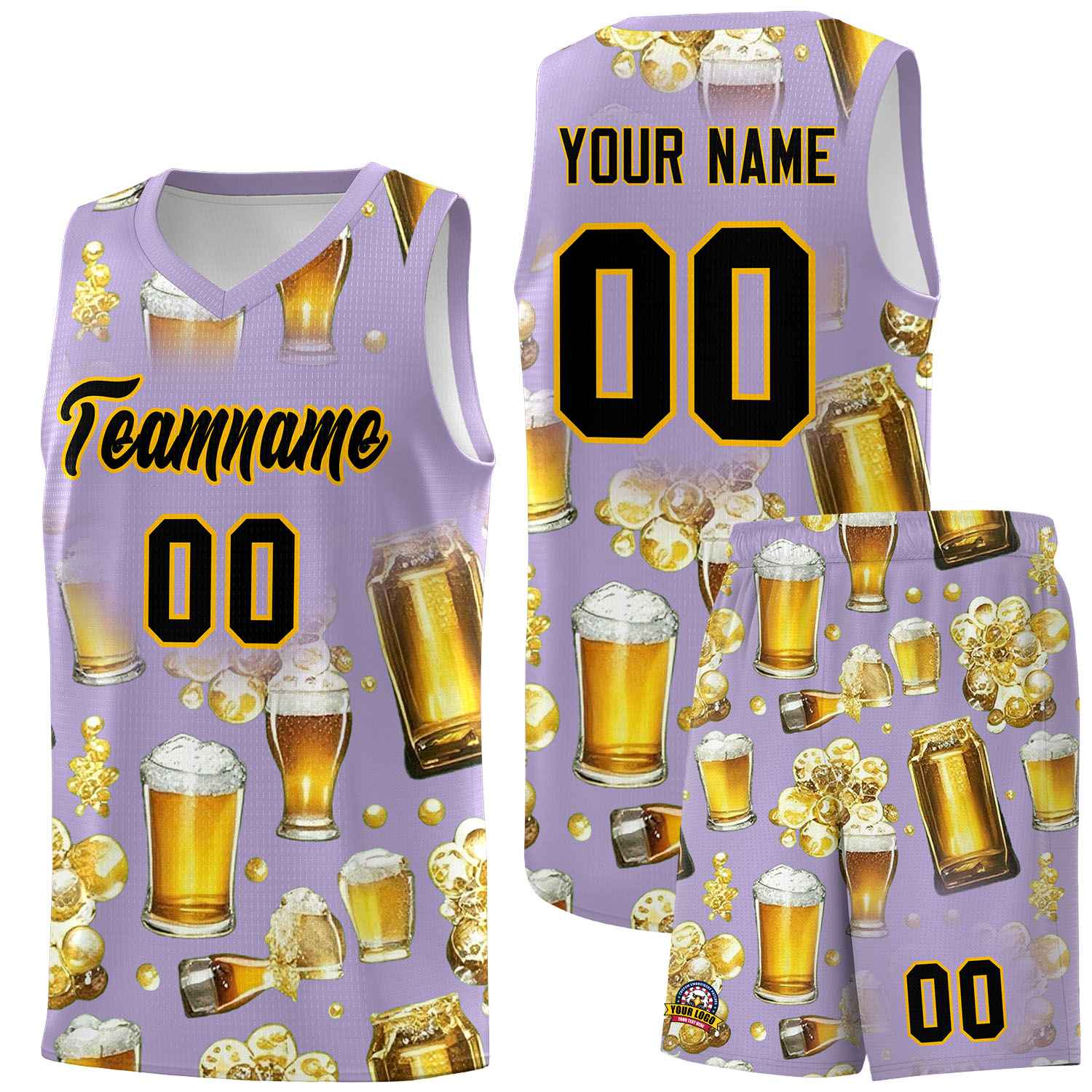 Custom Light Purple National Beer Day Personalized Beer Bubble Basketball Jersey | Perfect for parties | Dye-sublimation printing | KXKSHOP