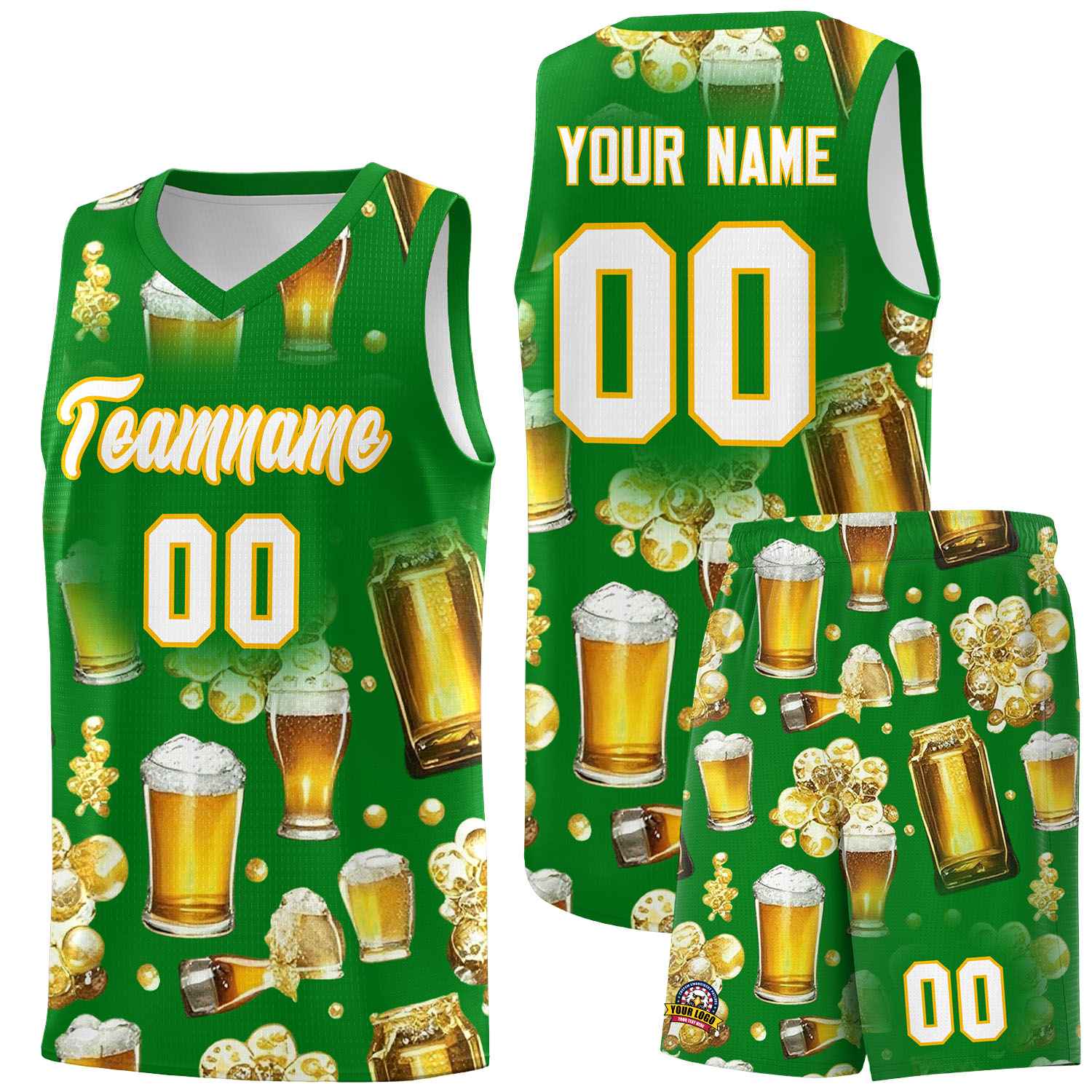 Custom Kelly Green-02 National Beer Day Personalized Beer Bubble Basketball Jersey | Perfect for parties | Dye-sublimation printing | KXKSHOP