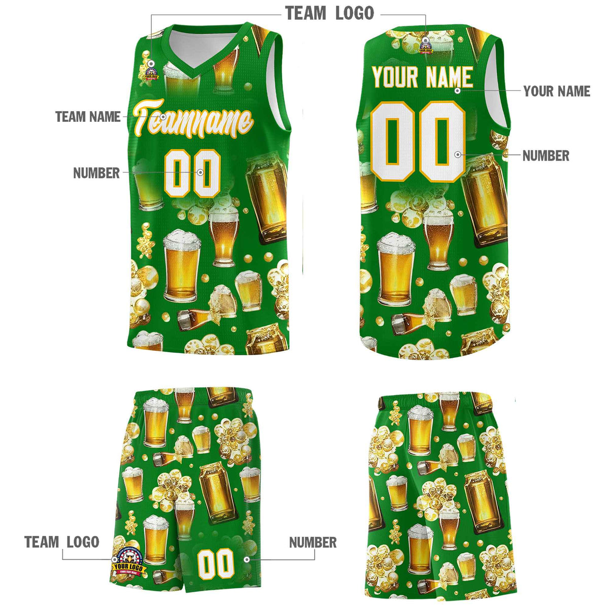 Custom Kelly Green-02 National Beer Day Personalized Beer Bubble Basketball Jersey | Perfect for parties | Dye-sublimation printing | KXKSHOP