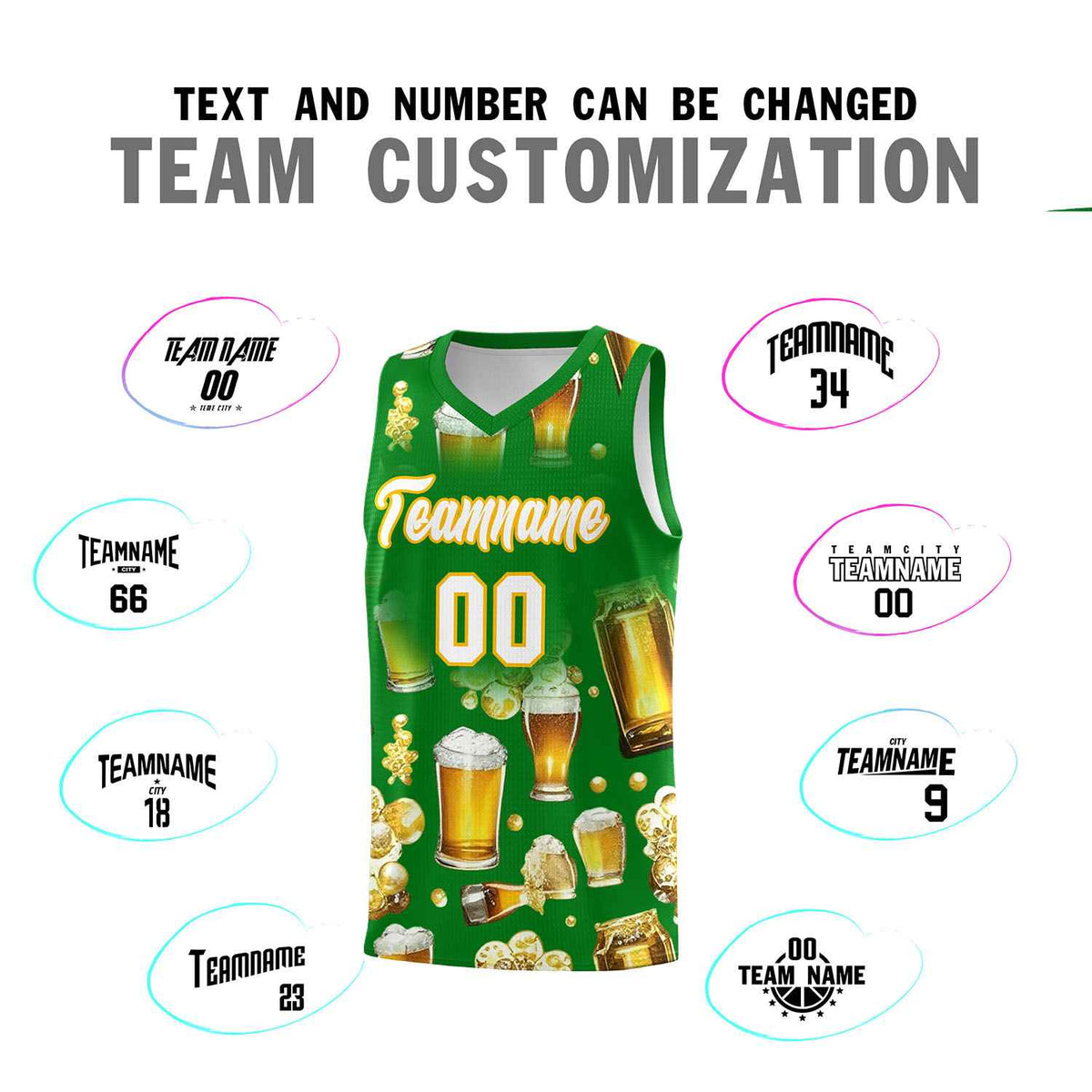 Custom Kelly Green-02 National Beer Day Personalized Beer Bubble Basketball Jersey | Perfect for parties | Dye-sublimation printing | KXKSHOP
