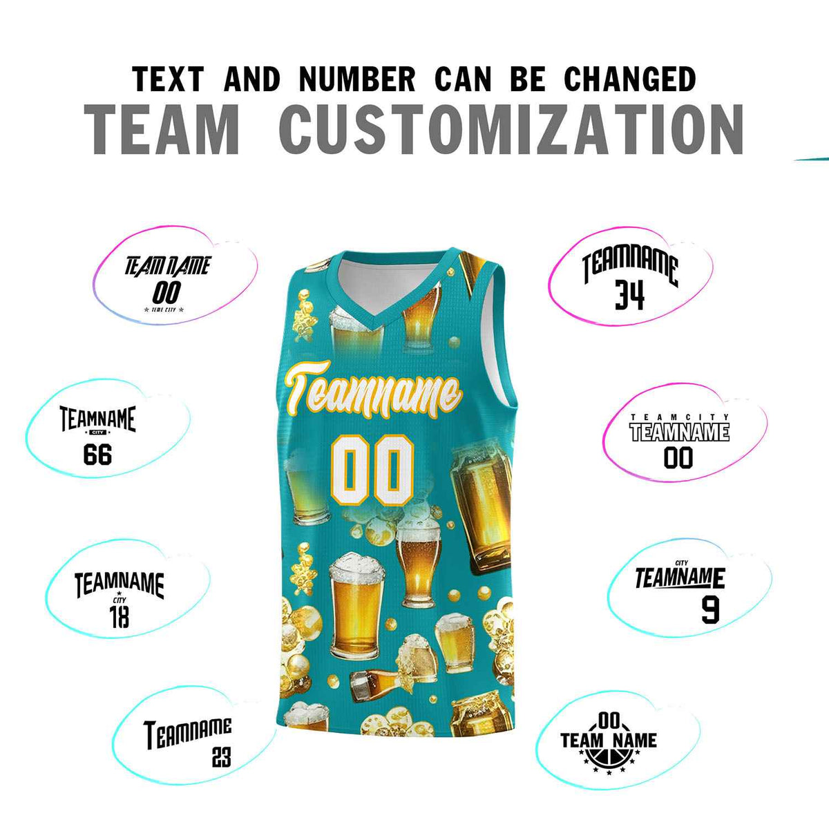 Custom Teal National Beer Day Personalized Beer Bubble Basketball Jersey | Perfect for parties | Dye-sublimation printing | KXKSHOP