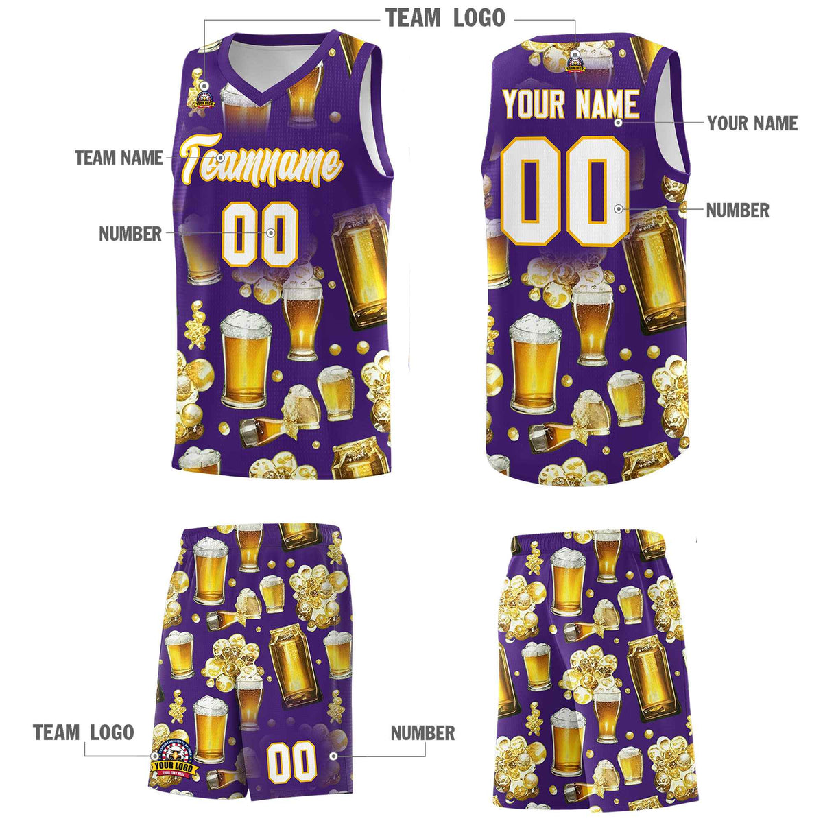 Custom Purple National Beer Day Personalized Beer Bubble Basketball Jersey | Perfect for parties | Dye-sublimation printing | KXKSHOP