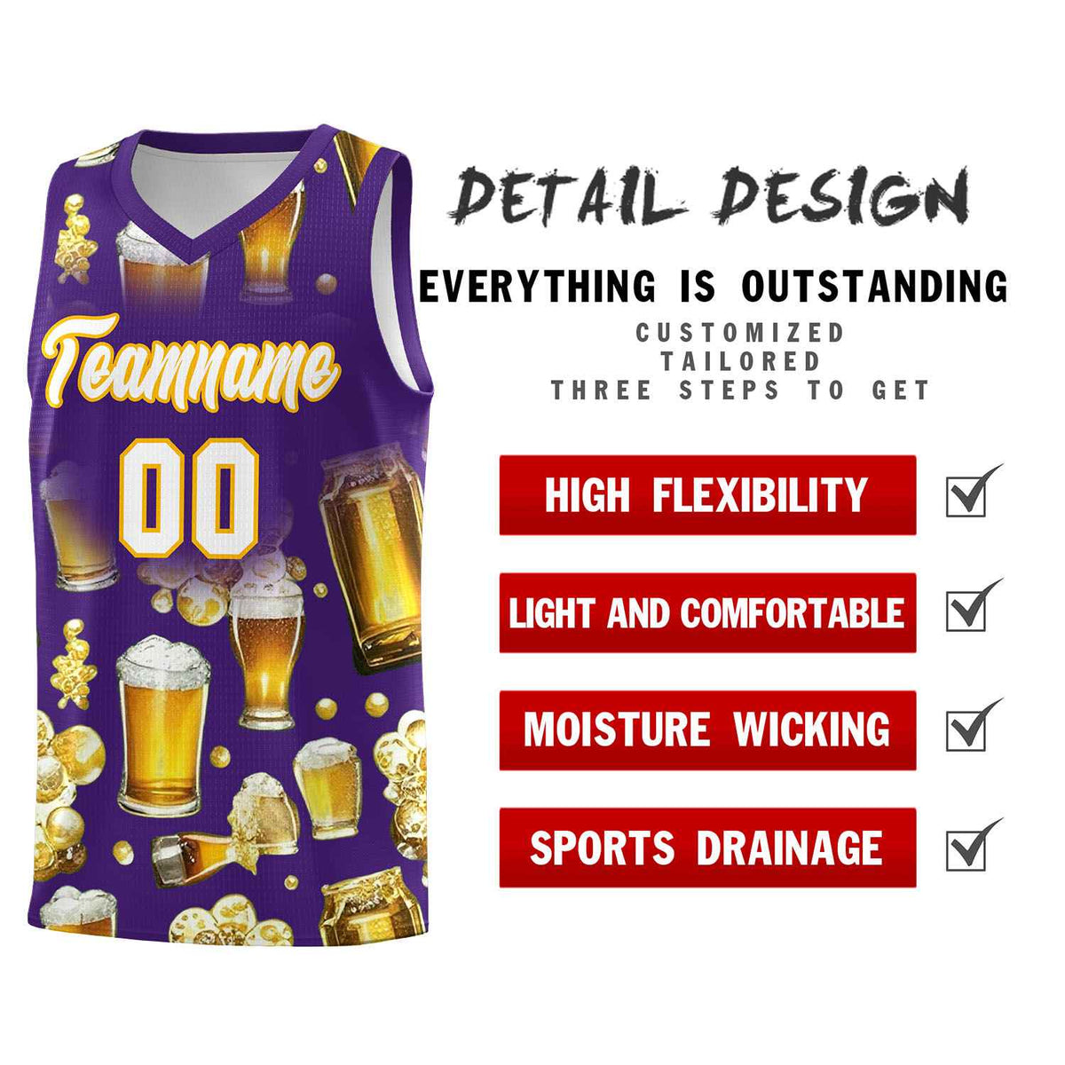 Custom Purple National Beer Day Personalized Beer Bubble Basketball Jersey | Perfect for parties | Dye-sublimation printing | KXKSHOP