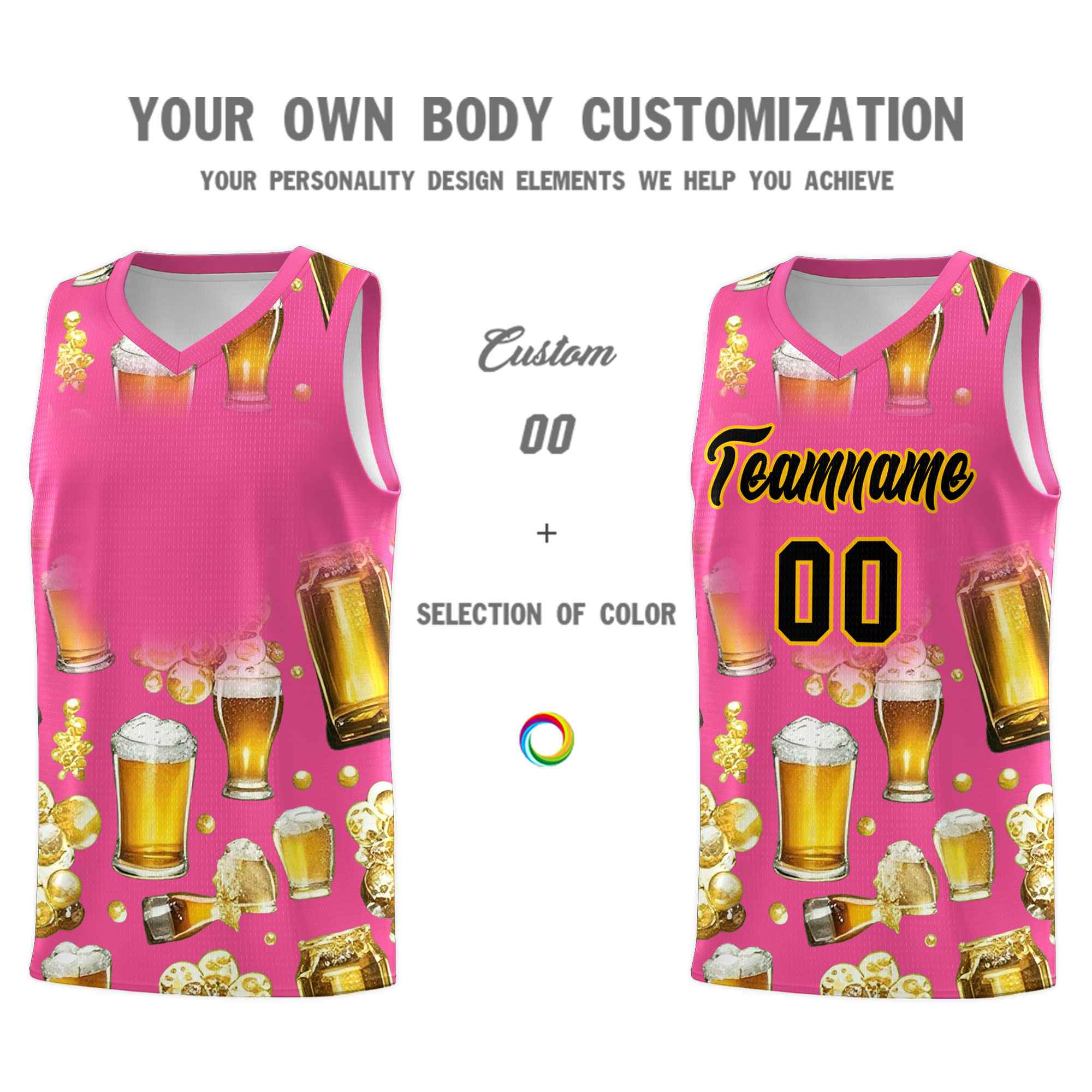 Custom Pink National Beer Day Personalized Beer Bubble Basketball Jersey | Perfect for parties | Dye-sublimation printing | KXKSHOP
