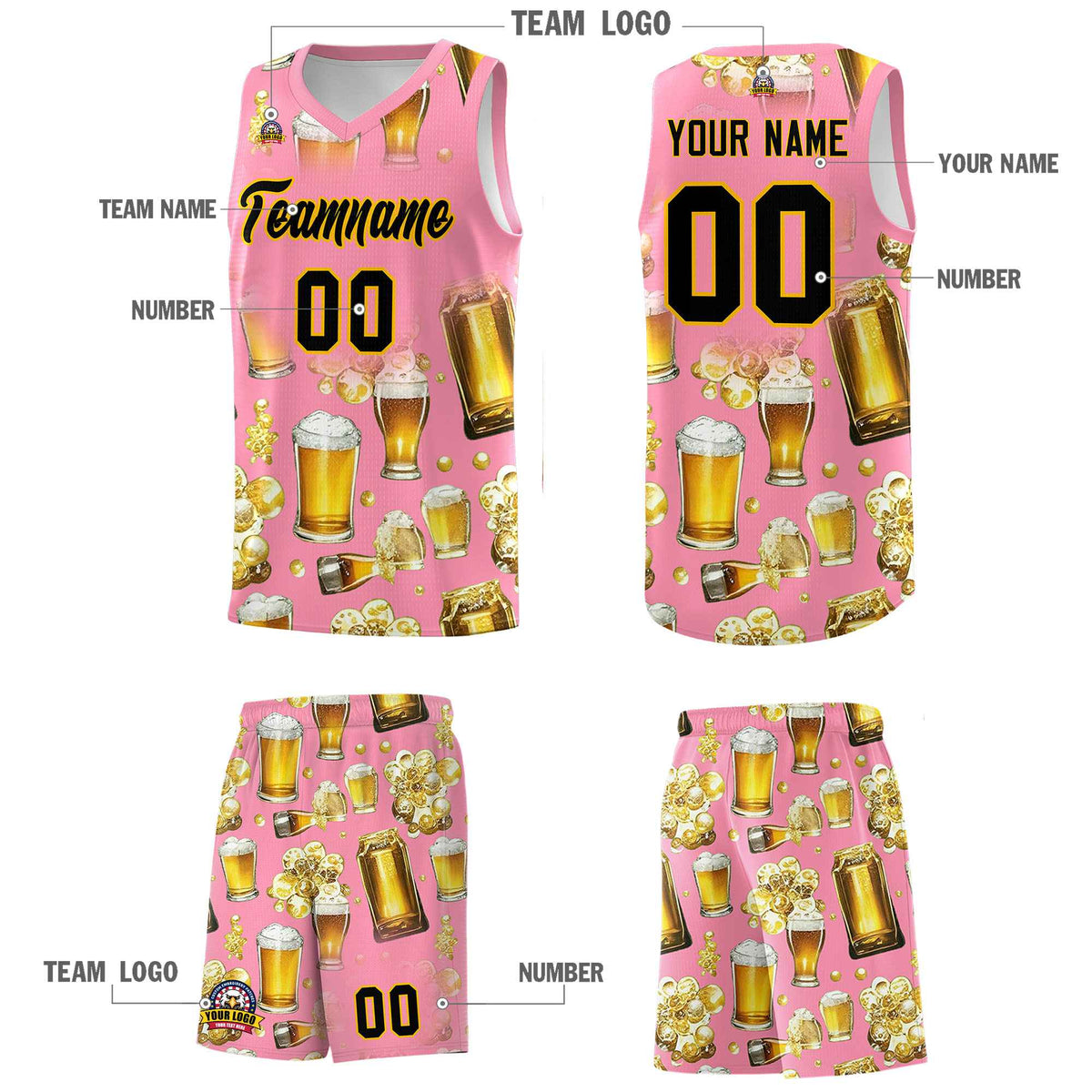 Custom Light Pink National Beer Day Personalized Beer Bubble Basketball Jersey | Perfect for parties | Dye-sublimation printing | KXKSHOP