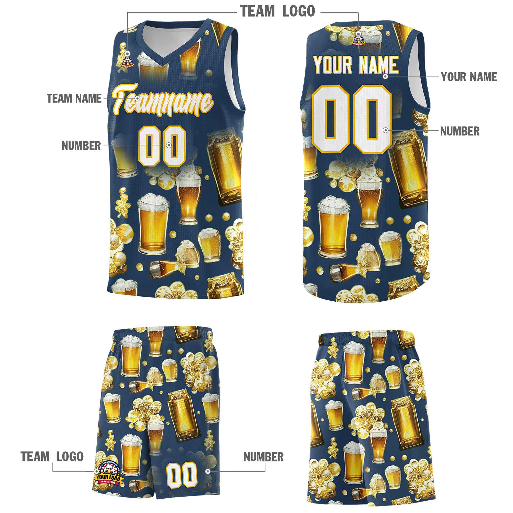Custom Midnight Blue National Beer Day Personalized Beer Bubble Basketball Jersey | Perfect for parties | Dye-sublimation printing | KXKSHOP