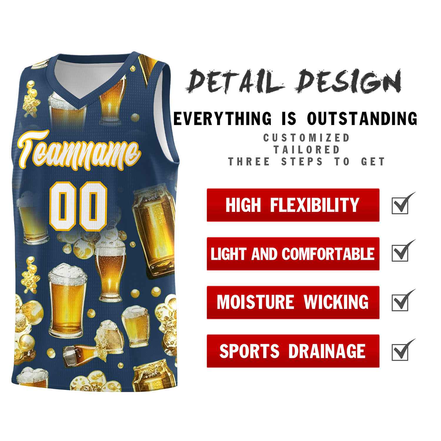 Custom Midnight Blue National Beer Day Personalized Beer Bubble Basketball Jersey | Perfect for parties | Dye-sublimation printing | KXKSHOP