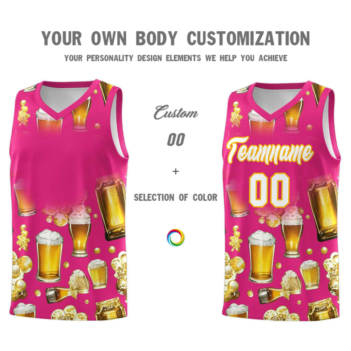 Custom Rose Red National Beer Day Personalized Beer Bubble Basketball Jersey | Perfect for parties | Dye-sublimation printing | KXKSHOP