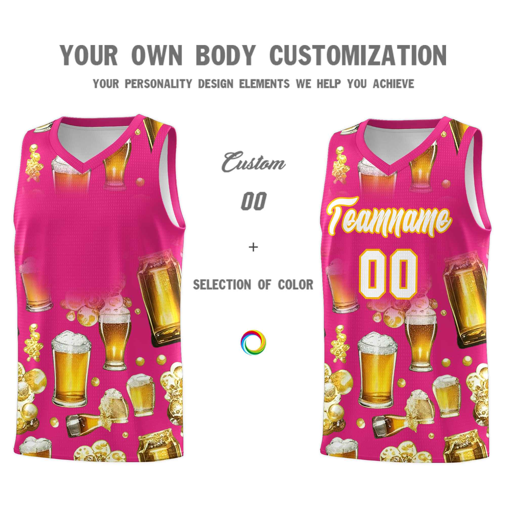 Custom Rose Red National Beer Day Personalized Beer Bubble Basketball Jersey | Perfect for parties | Dye-sublimation printing | KXKSHOP