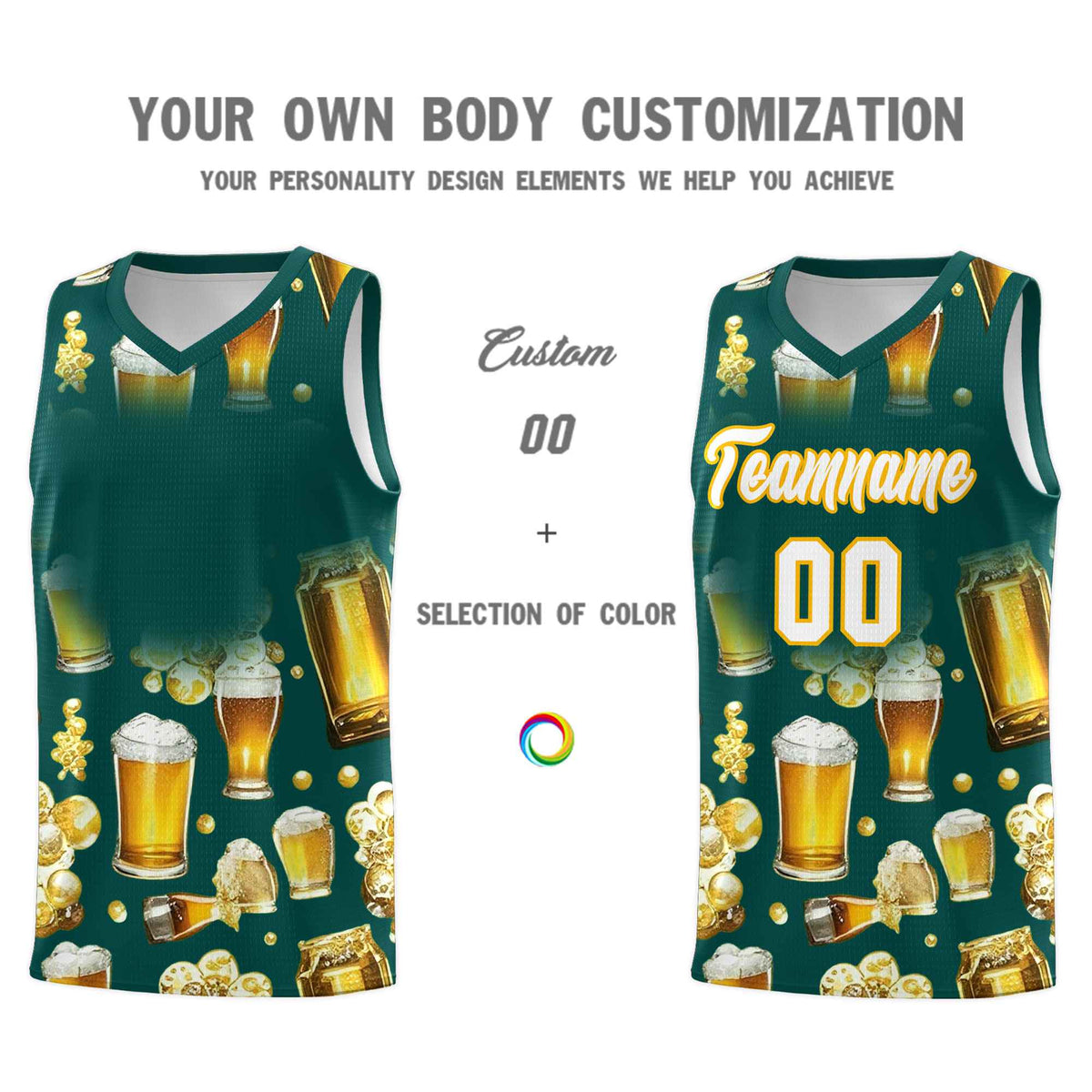 Custom Midnight Green National Beer Day Personalized Beer Bubble Basketball Jersey | Perfect for parties | Dye-sublimation printing | KXKSHOP