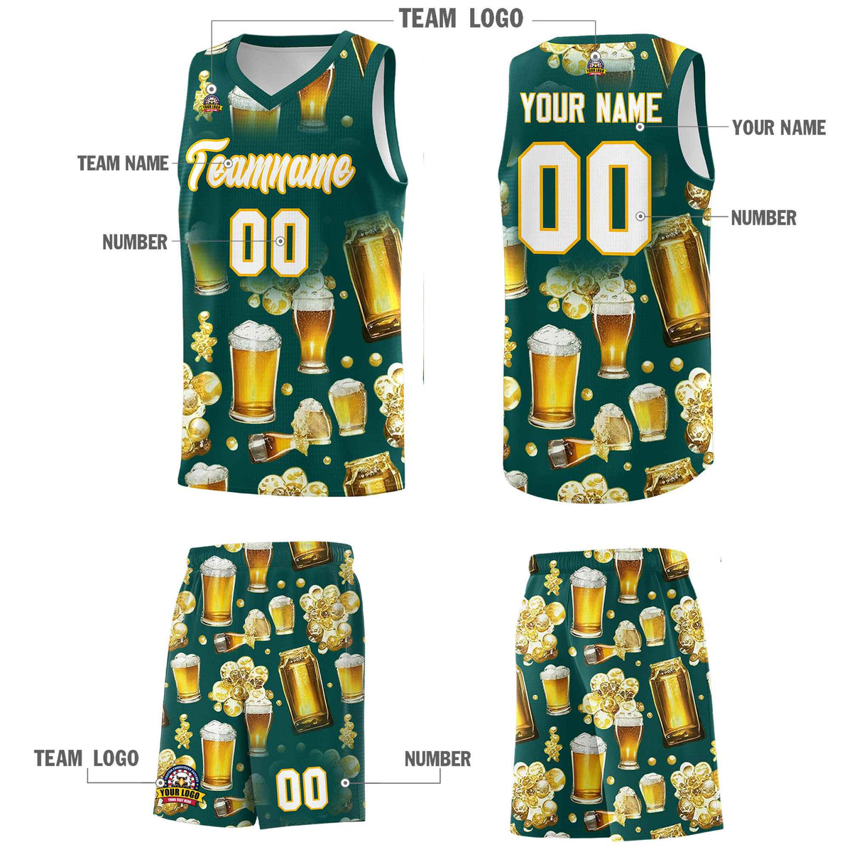 Custom Midnight Green National Beer Day Personalized Beer Bubble Basketball Jersey | Perfect for parties | Dye-sublimation printing | KXKSHOP